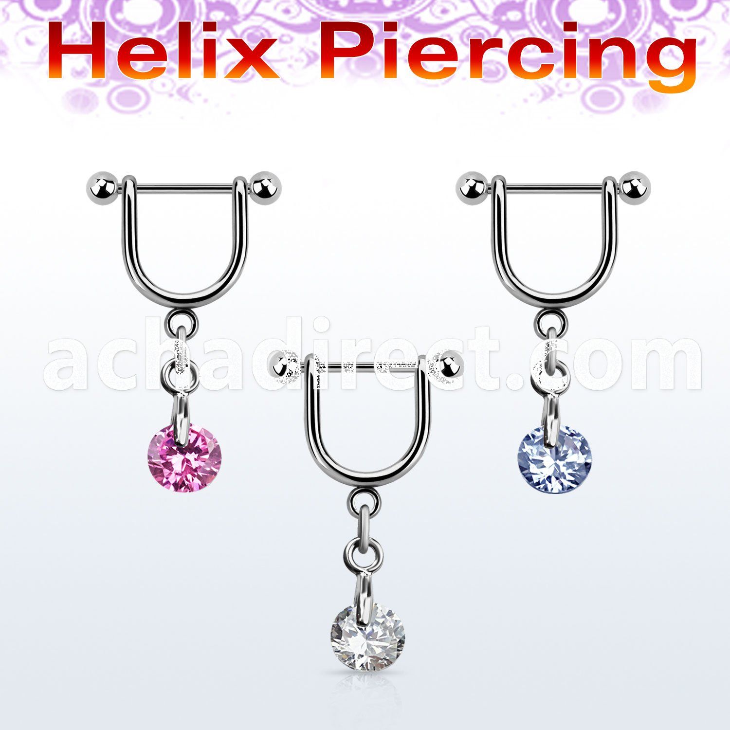 heuz1 316l steel helix stirrup w round cz stone