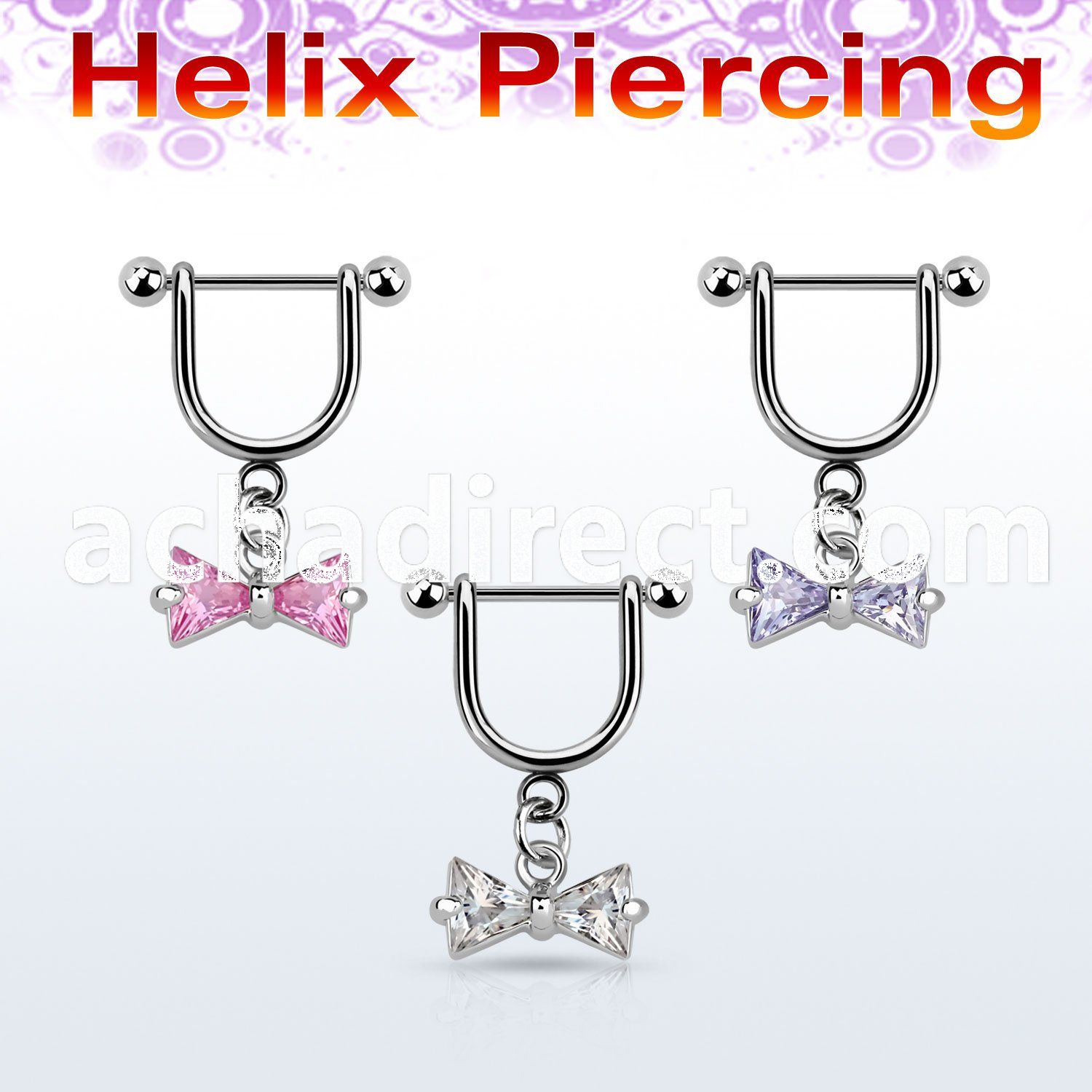heuz3 316l steel helix stirrup w bow w cz stones