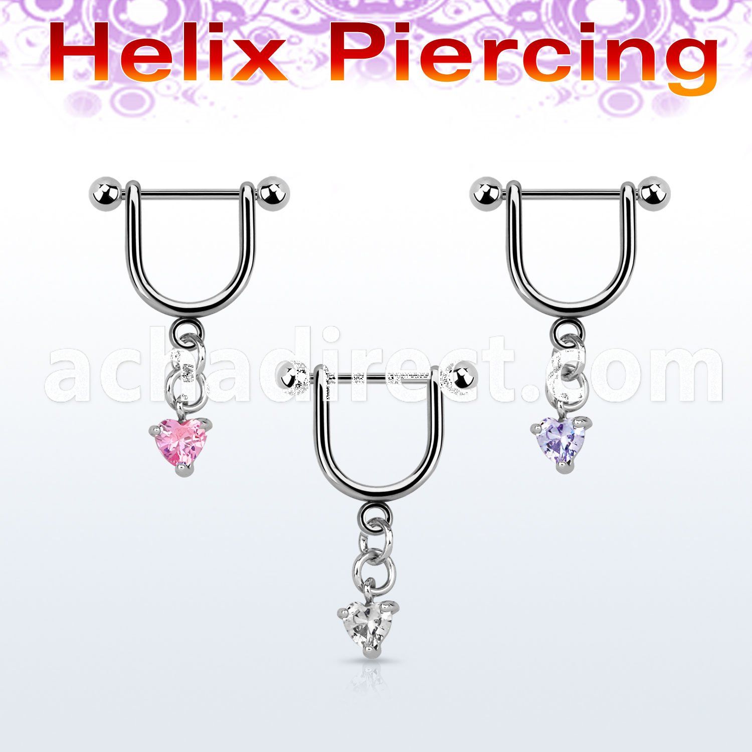 heuz4 316l steel helix stirrup w cz heart