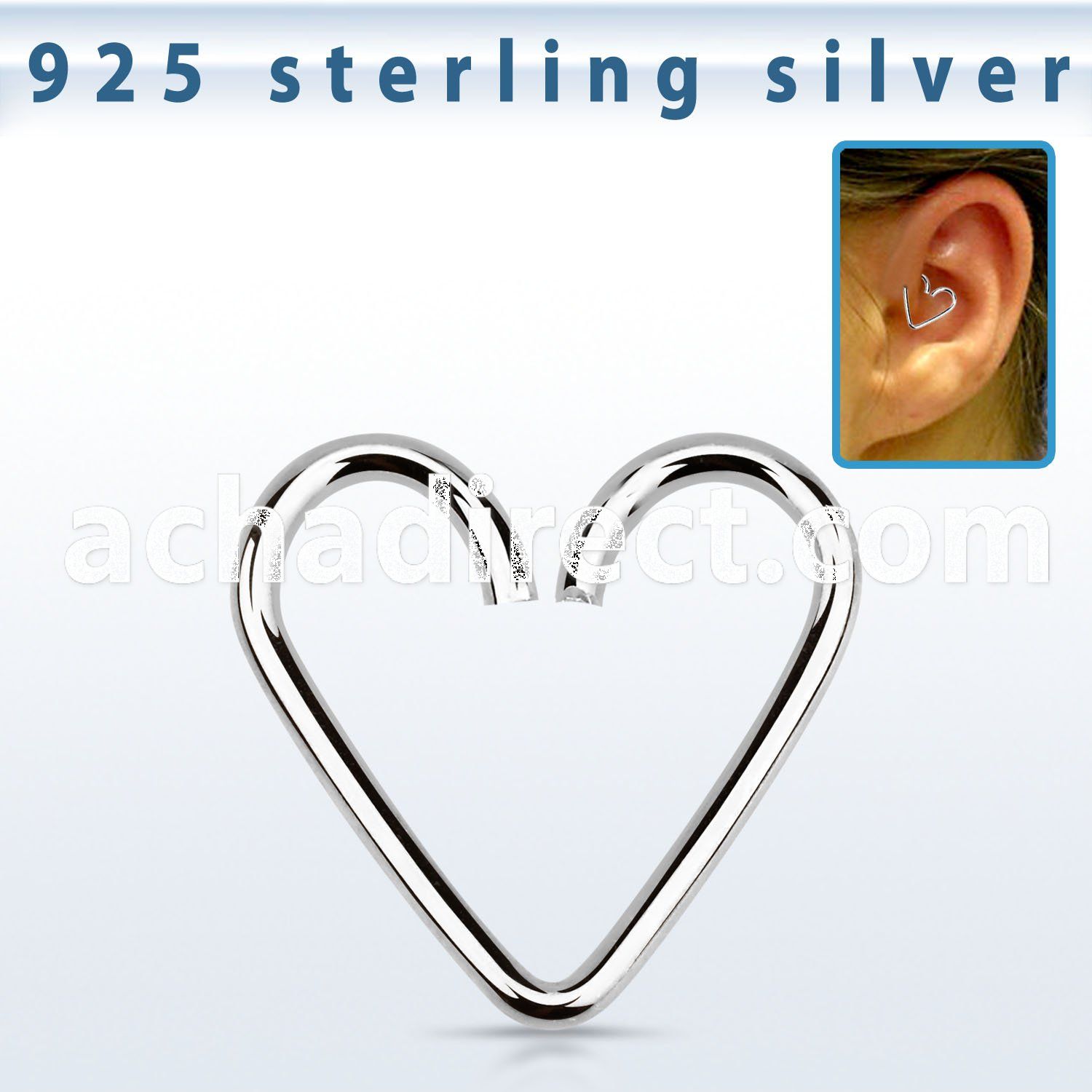 hexh 925 silver helix piercing seamless ring in heart shape