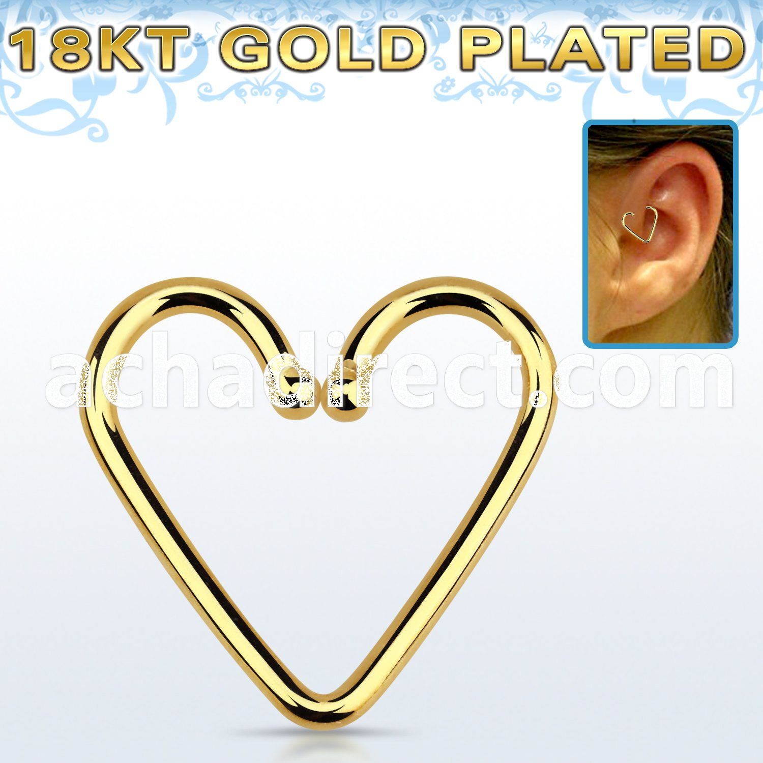 hexhbrg 18k gold plated silver fake heart shaped helix piercing 