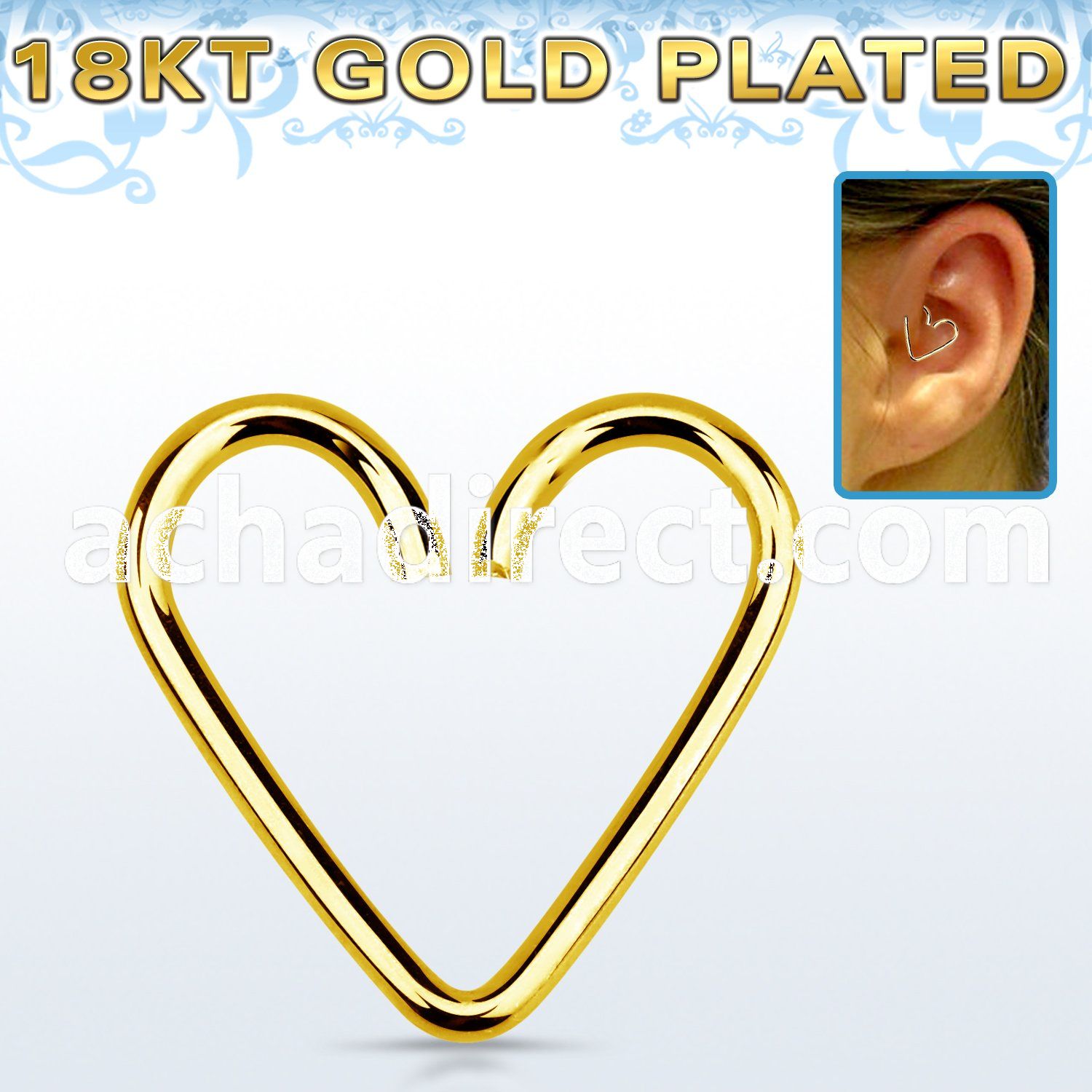 hexhrg 18k gold plated silver heart shaped helix piercing ring