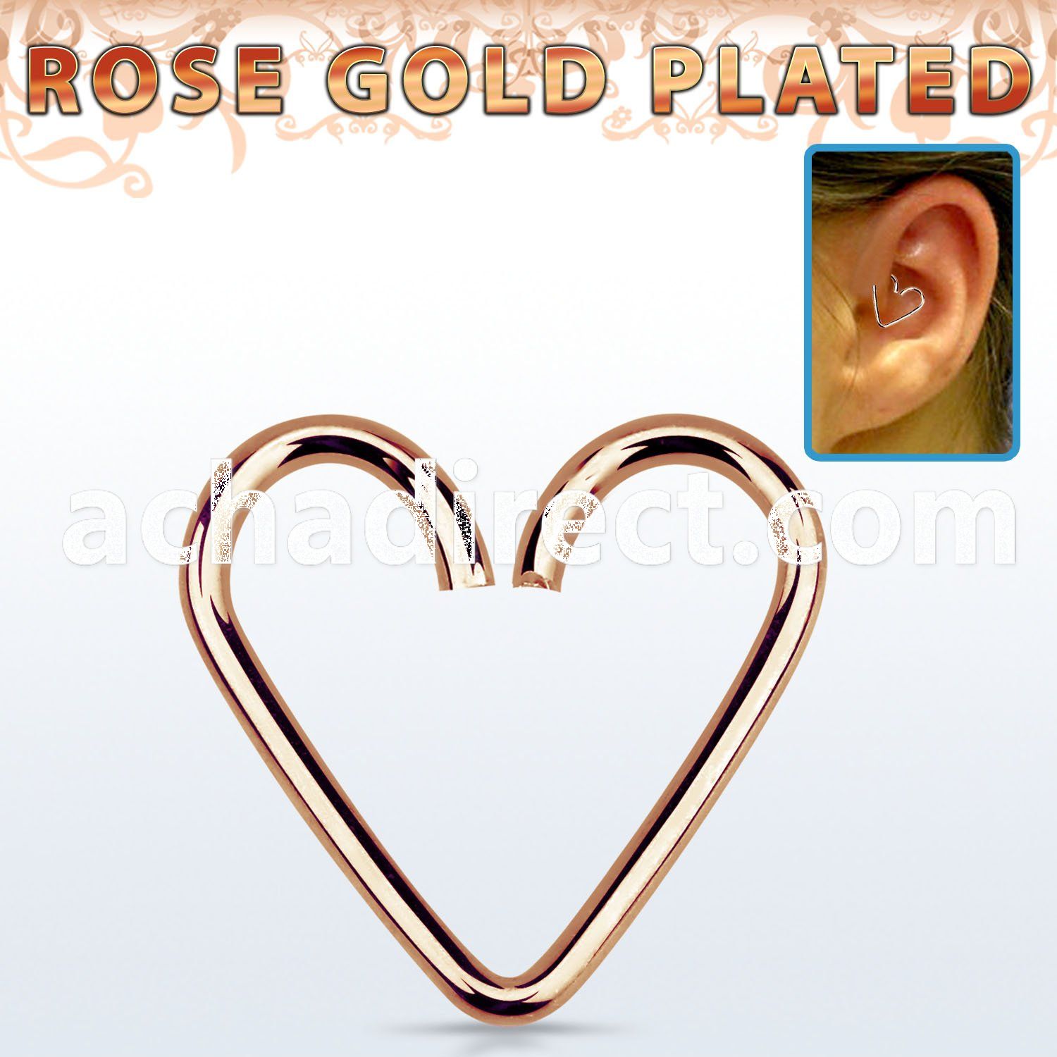 hexhrs rose gold plated silver heart shaped helix piercing ring