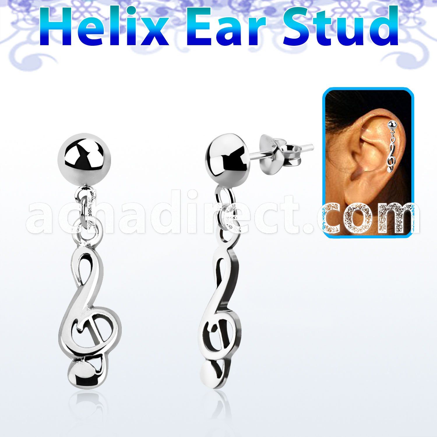 hexvd17 925 silver helix earstud w dangling musical note