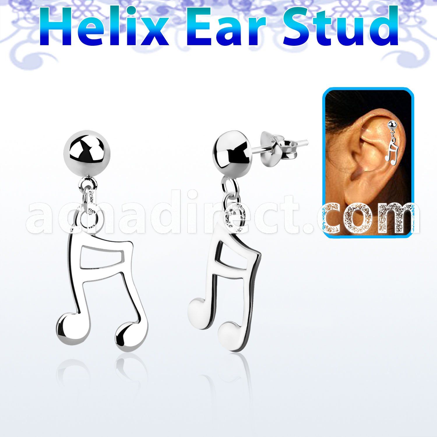 hexvd20 925 silver helix earstud w dangling melody sign