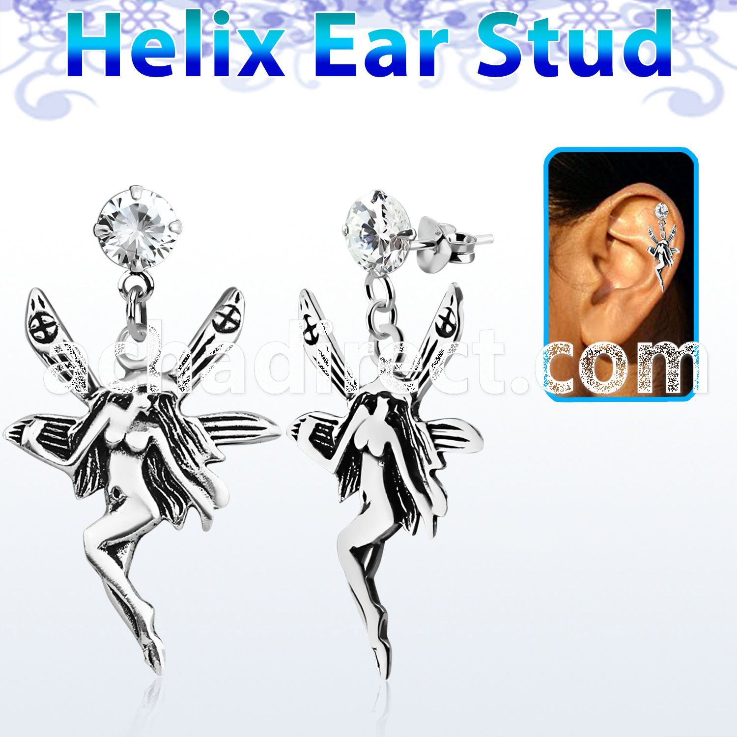 hexzd12 925 silver helix earstud w dangling silver fairy