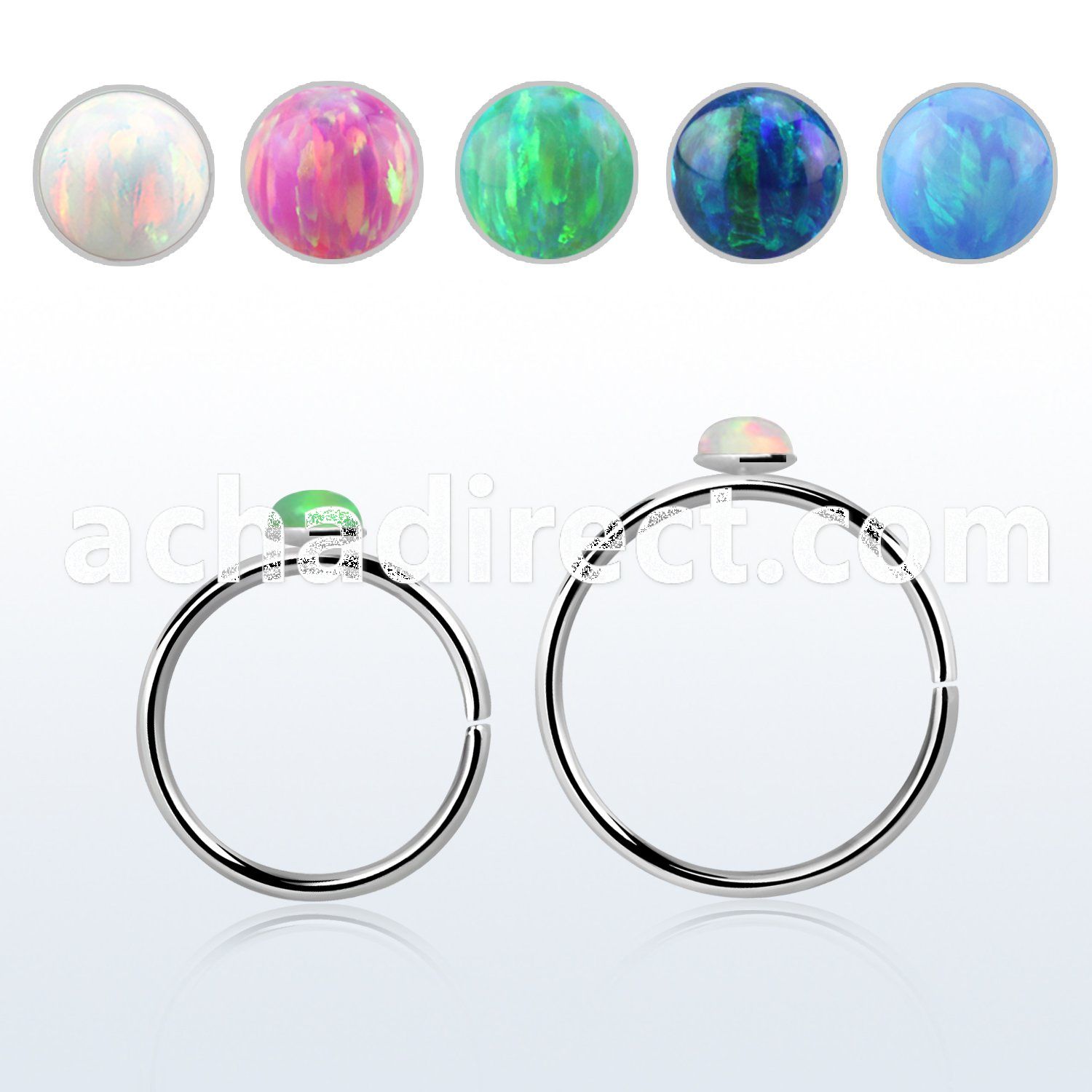 hpo2 silver seamless nose hoop w 2mm synthetic opal top
