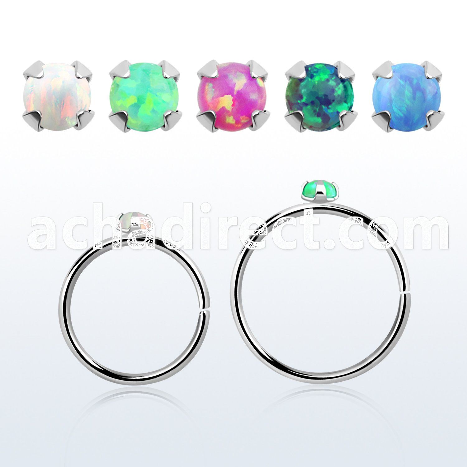 hppo15 silver seamless nose hoop w 1.5mm prong set opal