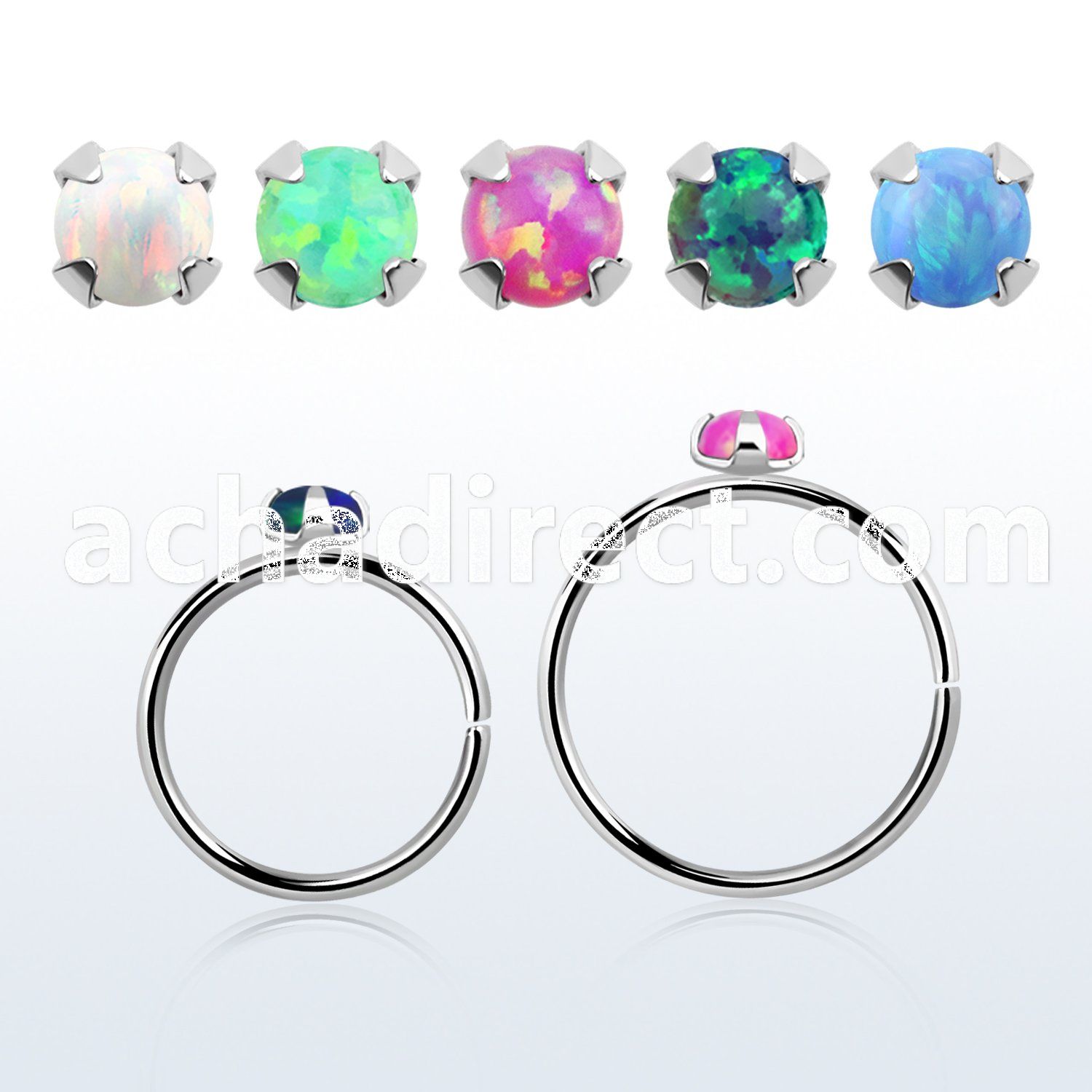 hppo2 silver seamless nose hoop w 2mm prong set synthetic opal