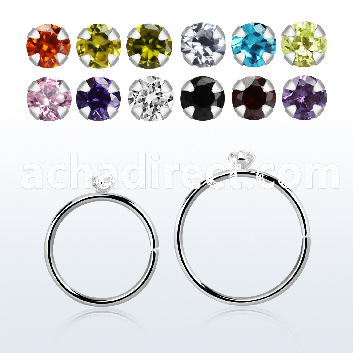 hpz15m silver seamless nose hoop w 1.5mm prong set cz stone