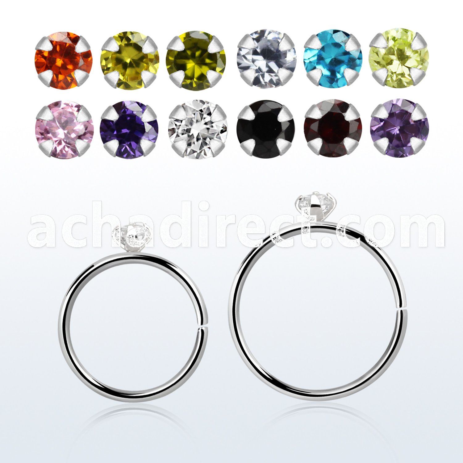 hpz2m silver seamless nose hoop w 2mm prong set cz stone