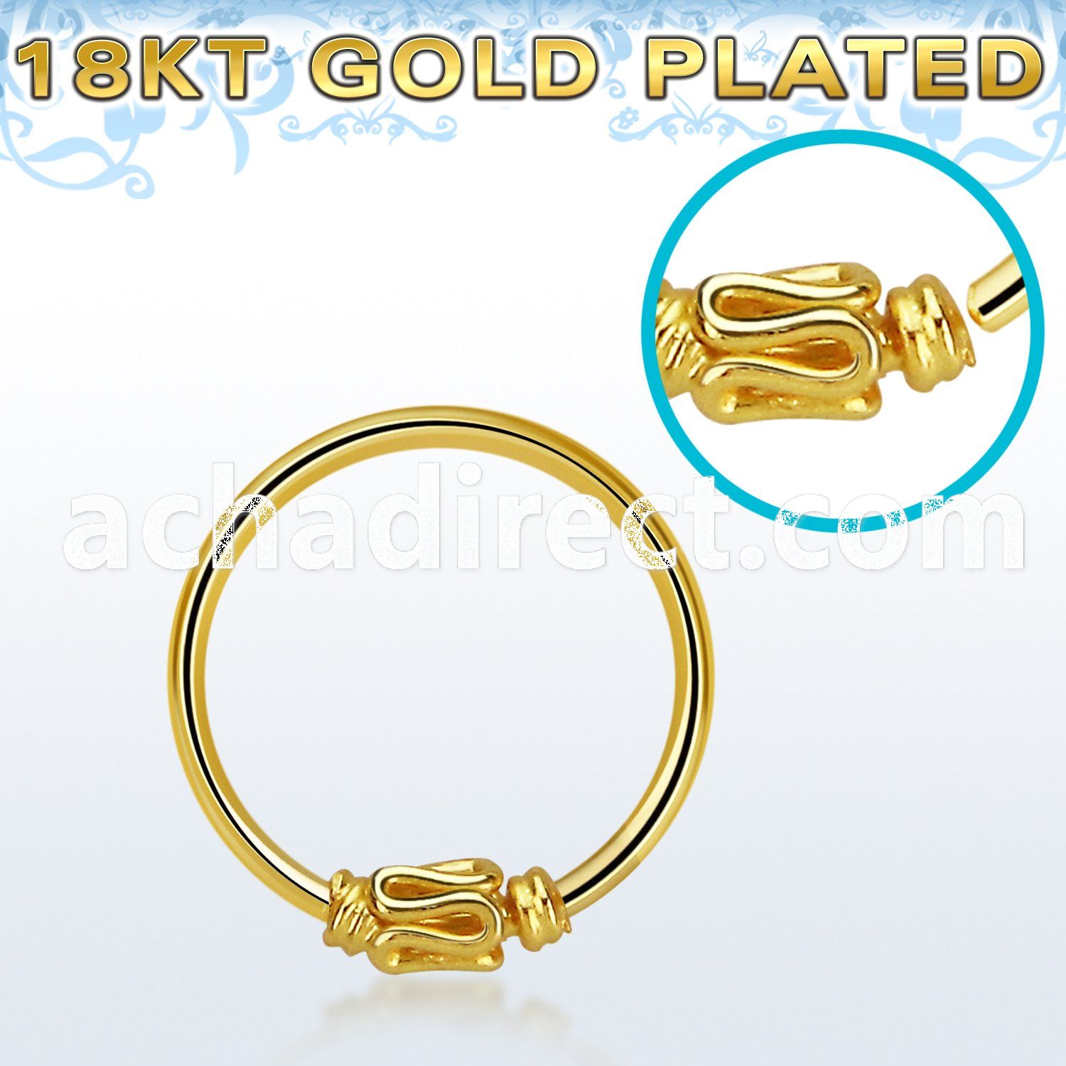 hr15rg gold plated silver seamless nose hoop w a balinese wire 