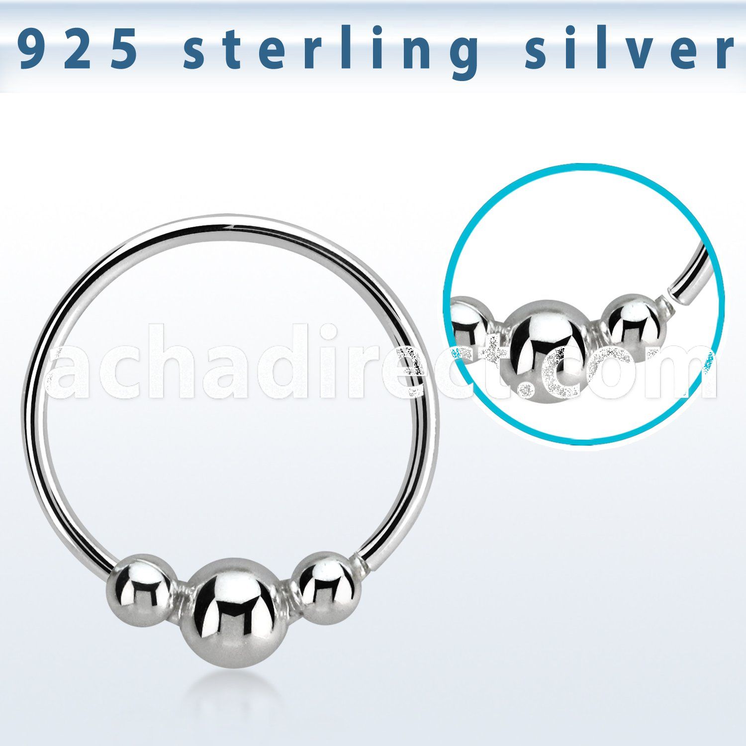 hr28 silver seamless nose hoop w 3mm ball between small balls