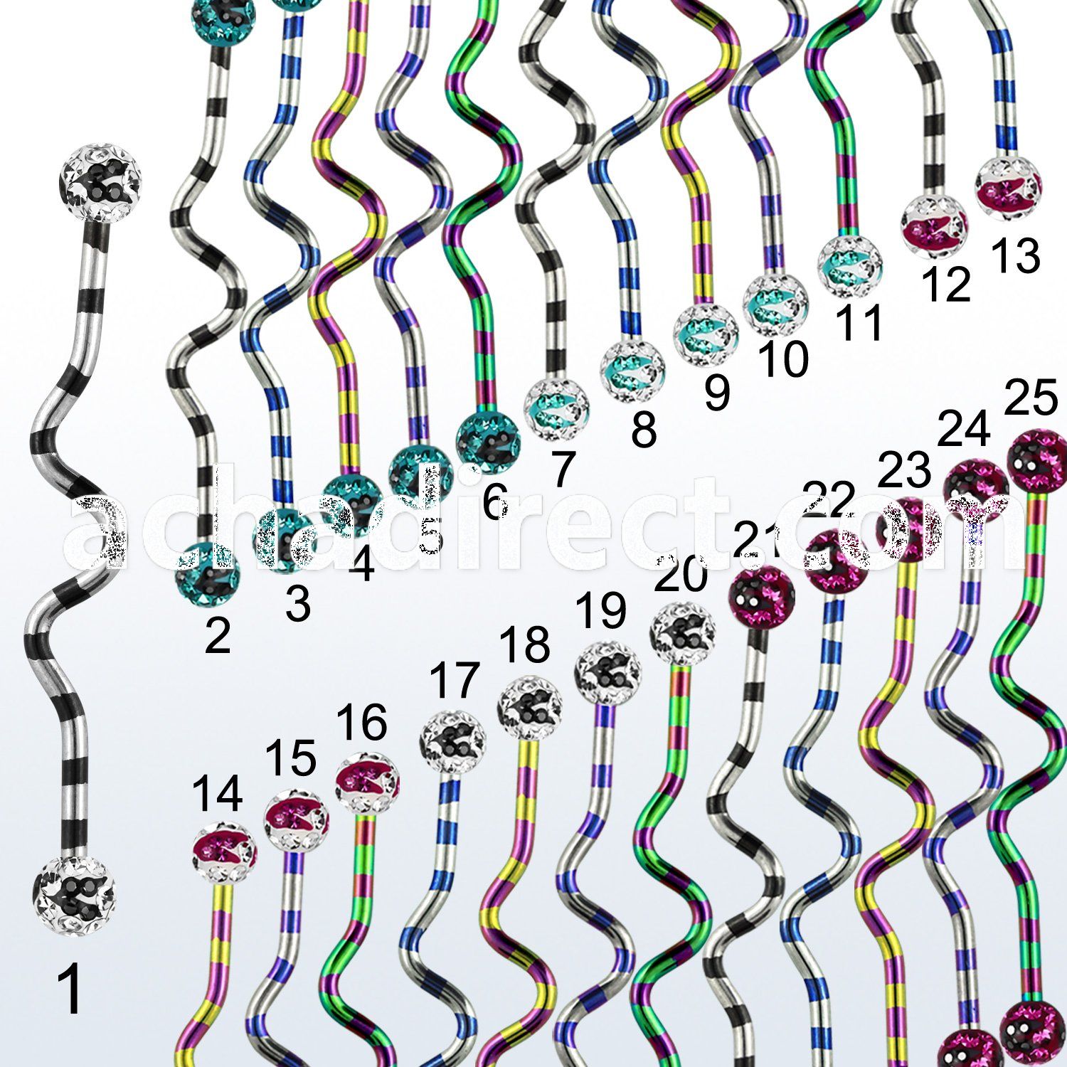 idatfr5c pvd 316l steel industrial zig zag barbell w dotted balls