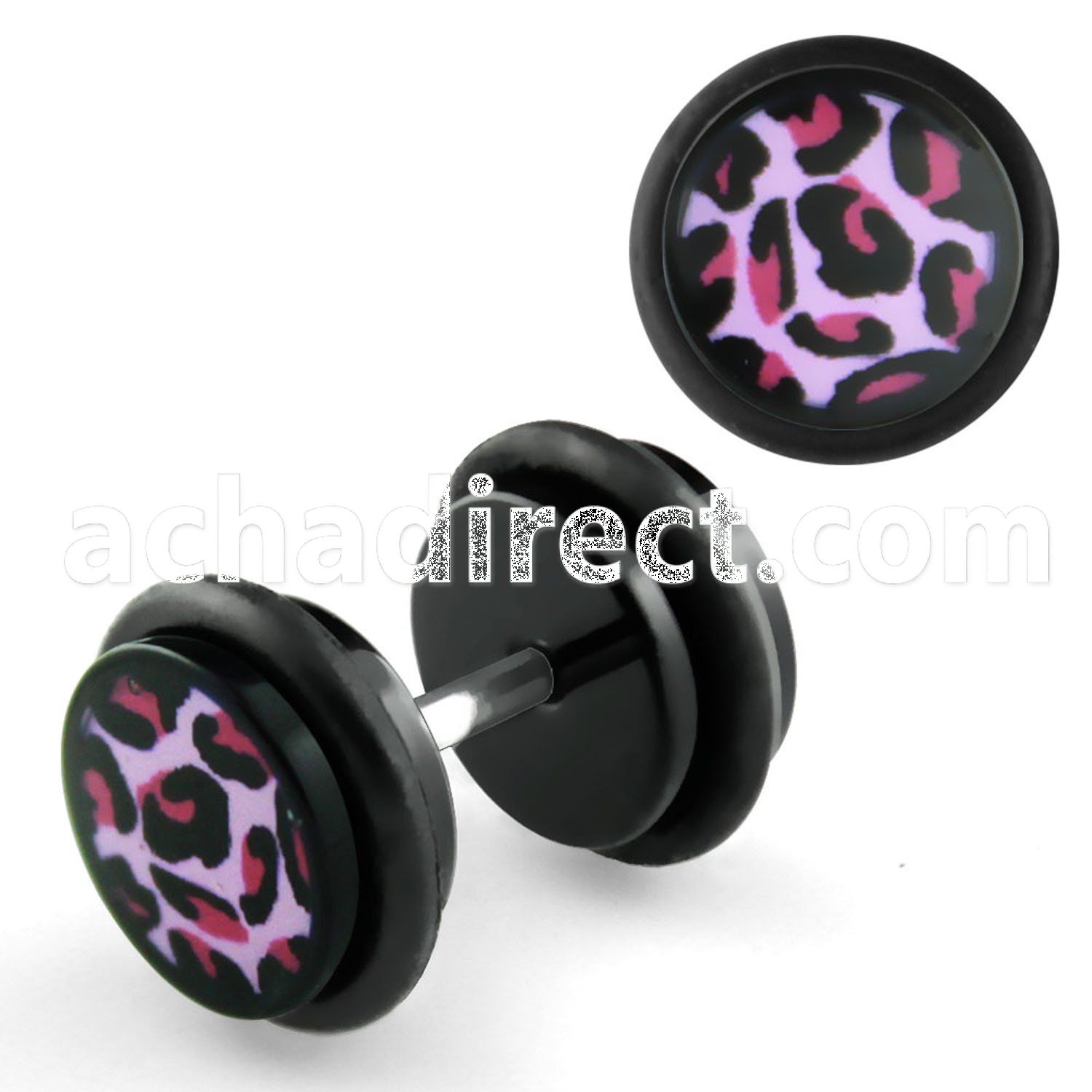 ilagr5 acrylic fake plug with pink leopard logo o rings