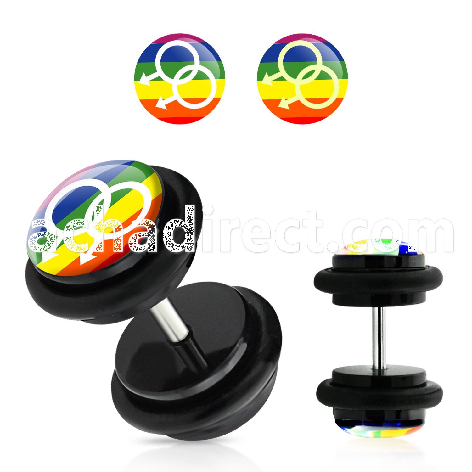 ilvgr10 acrylic plug with 2 male signs on rainbow w o rings