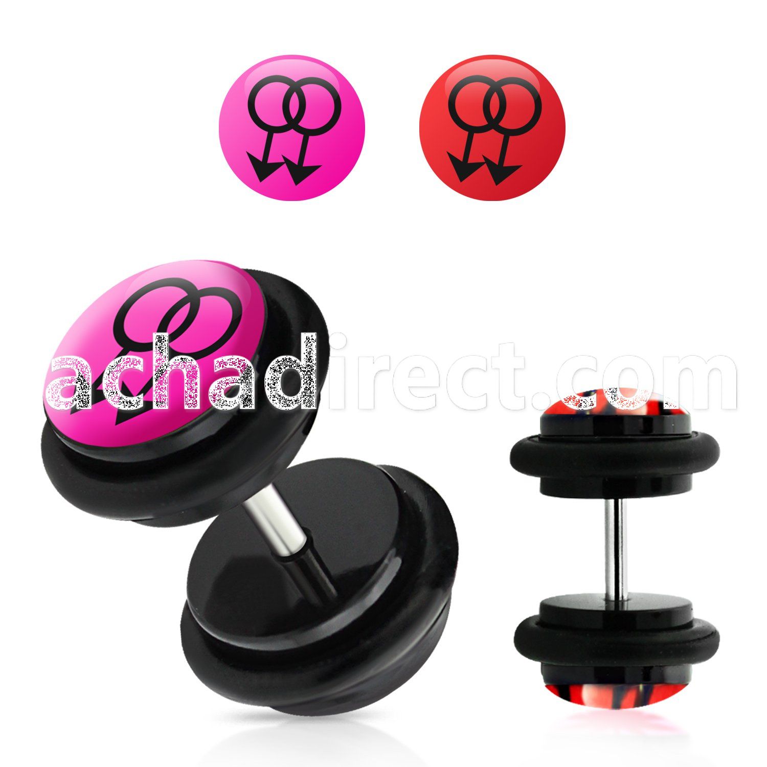 ilvgr12 acrylic fake plug with 2 male signs on pink w o rings