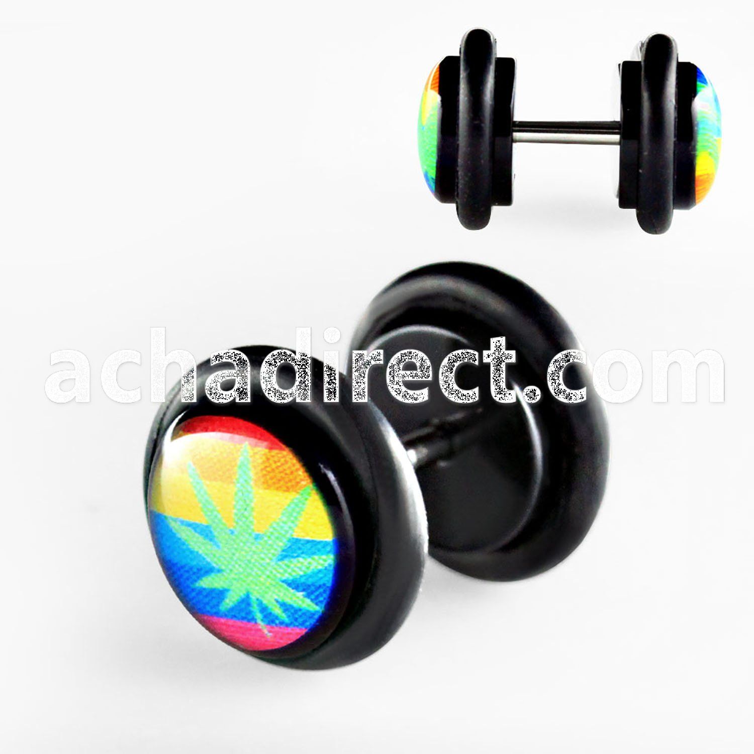 ilvgr2 acrylic fake plug with marijuana on rainbow with o rings