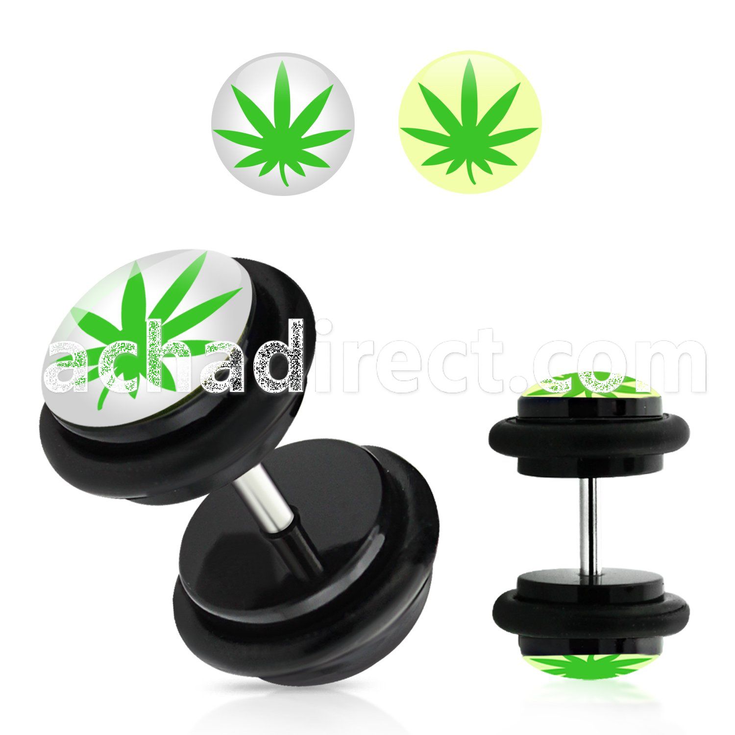 ilvgr3 acrylic fake plug with marijuana on white with o rings