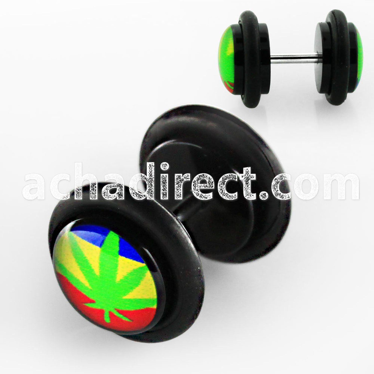 ilvgr4 acrylic fake plug with marijuana on 3 colors w o rings