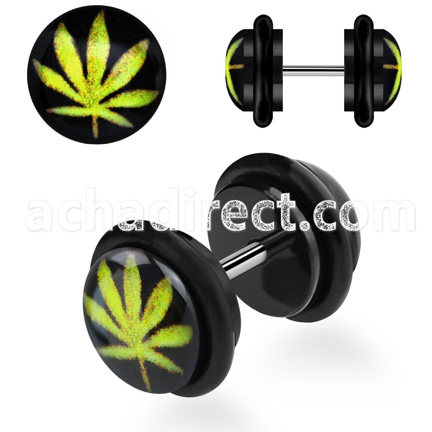 ilvgr5 acrylic fake plug with marijuana on black with o rings