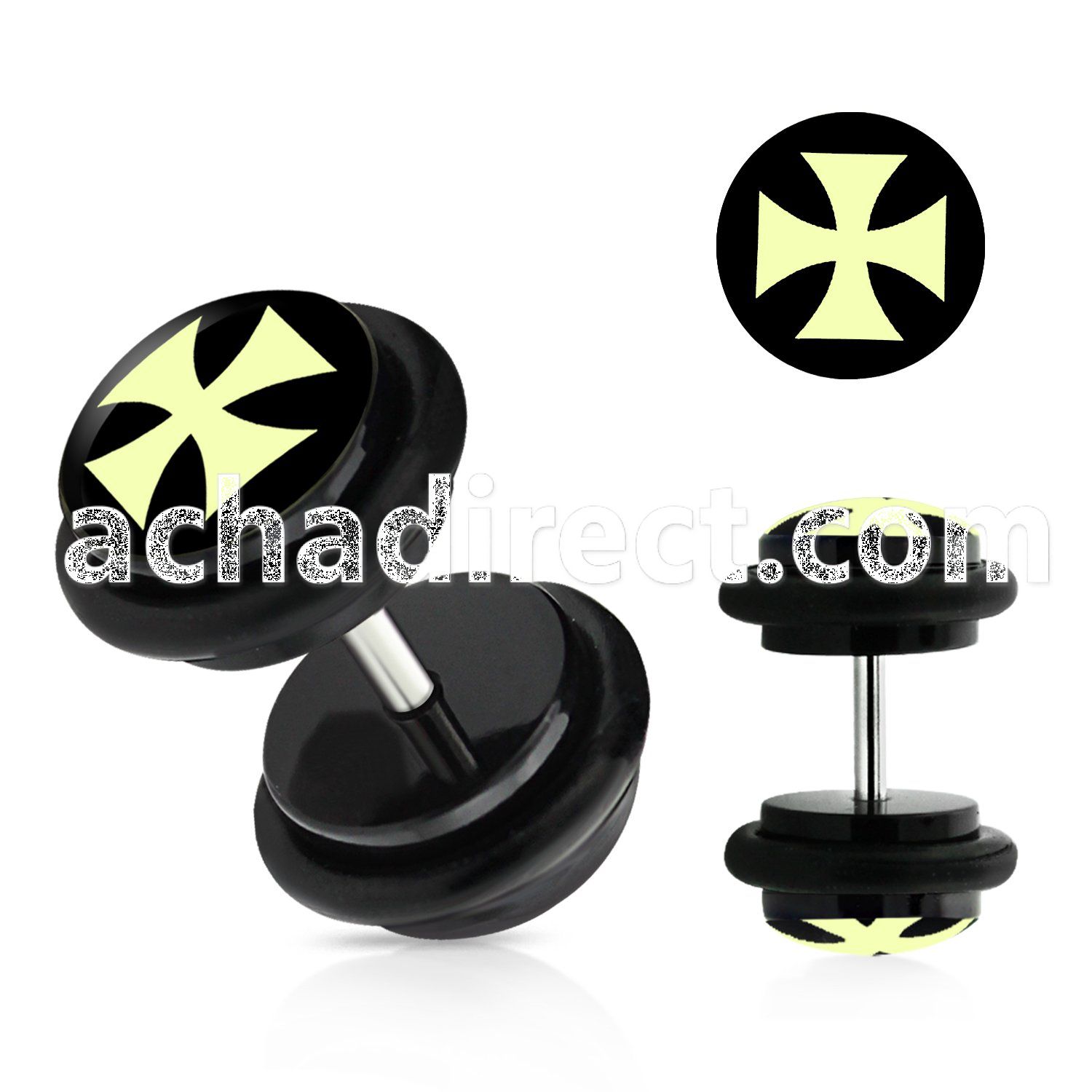 ilvgr64 acrylic fake plug with cross on black with o rings