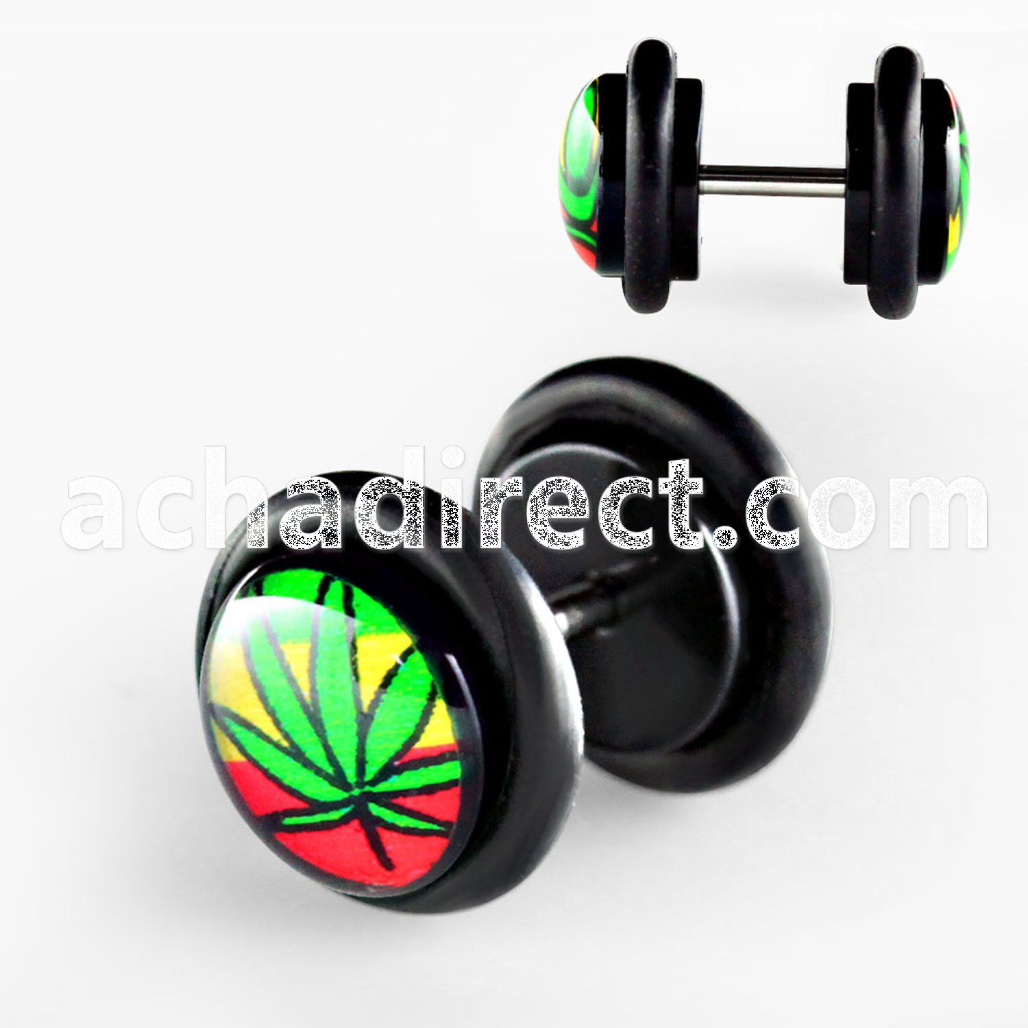 ilvgr7 acrylic fake plug with marijuana on 3 colors w o rings