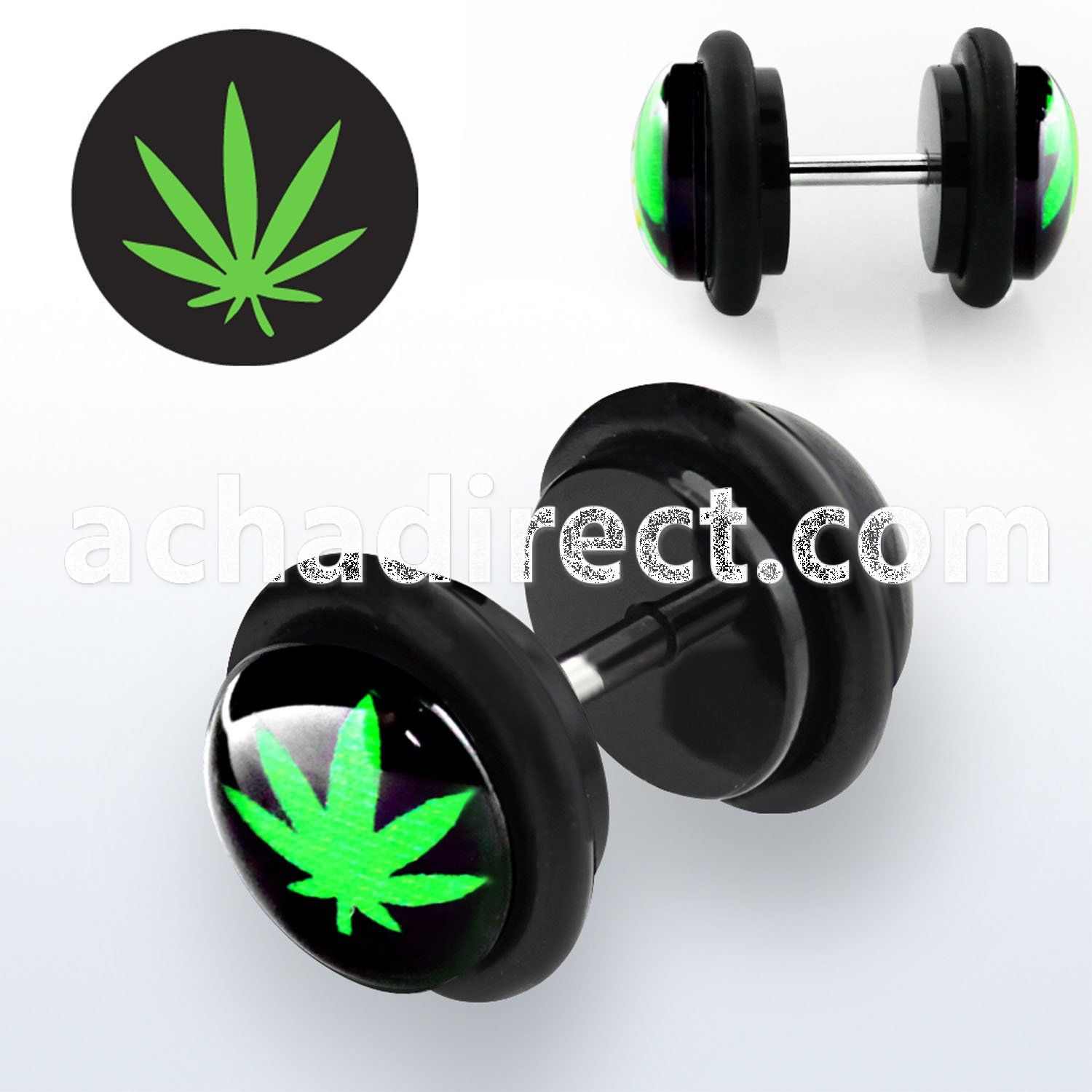 ilvgr8 acrylic fake plug with marijuana on black with o rings