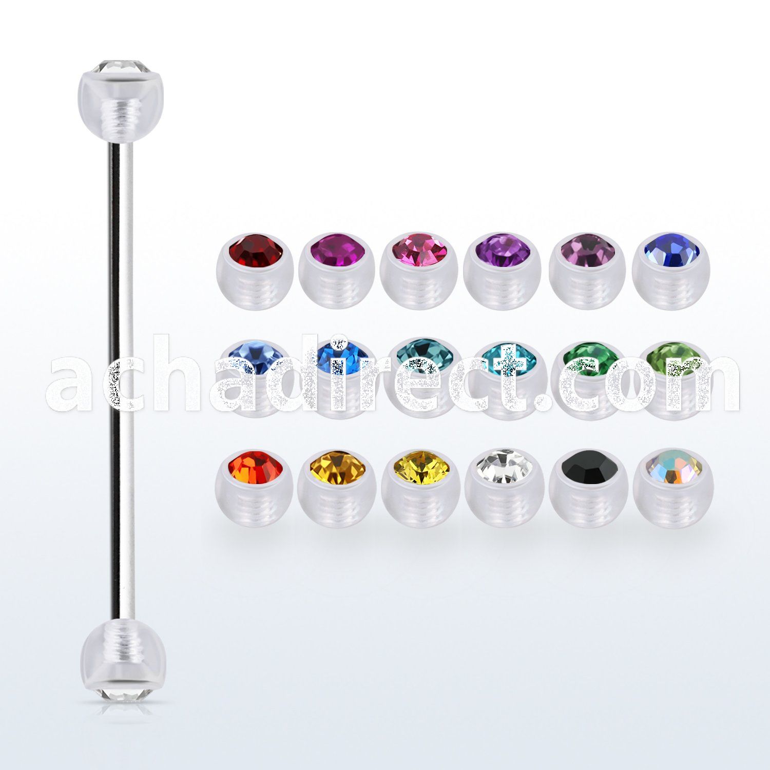 inajb5 steel industrial barbell w 5mm bio flex crystals balls