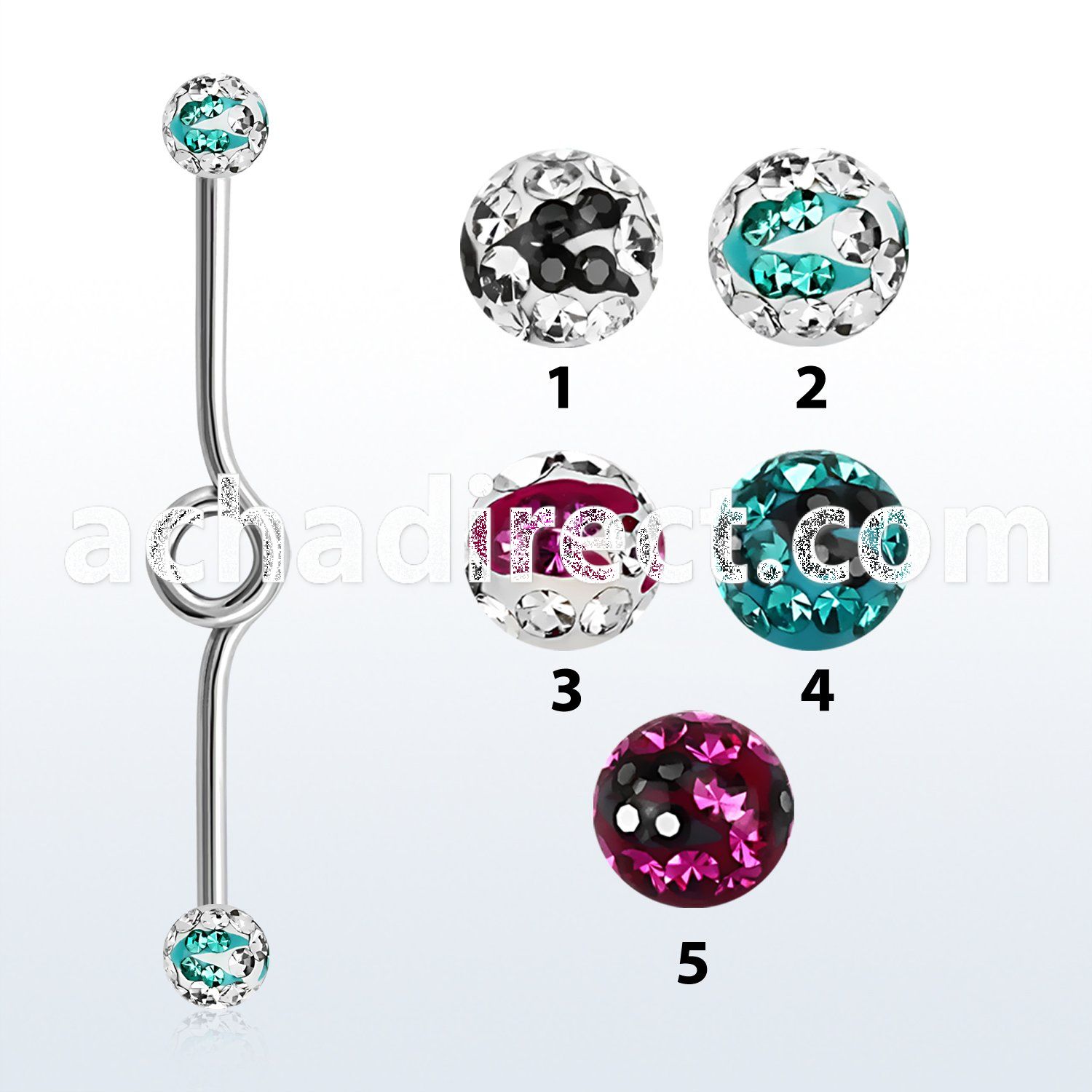 inbfr5c industrial loop barbell w 5mm multi crystal zebra balls