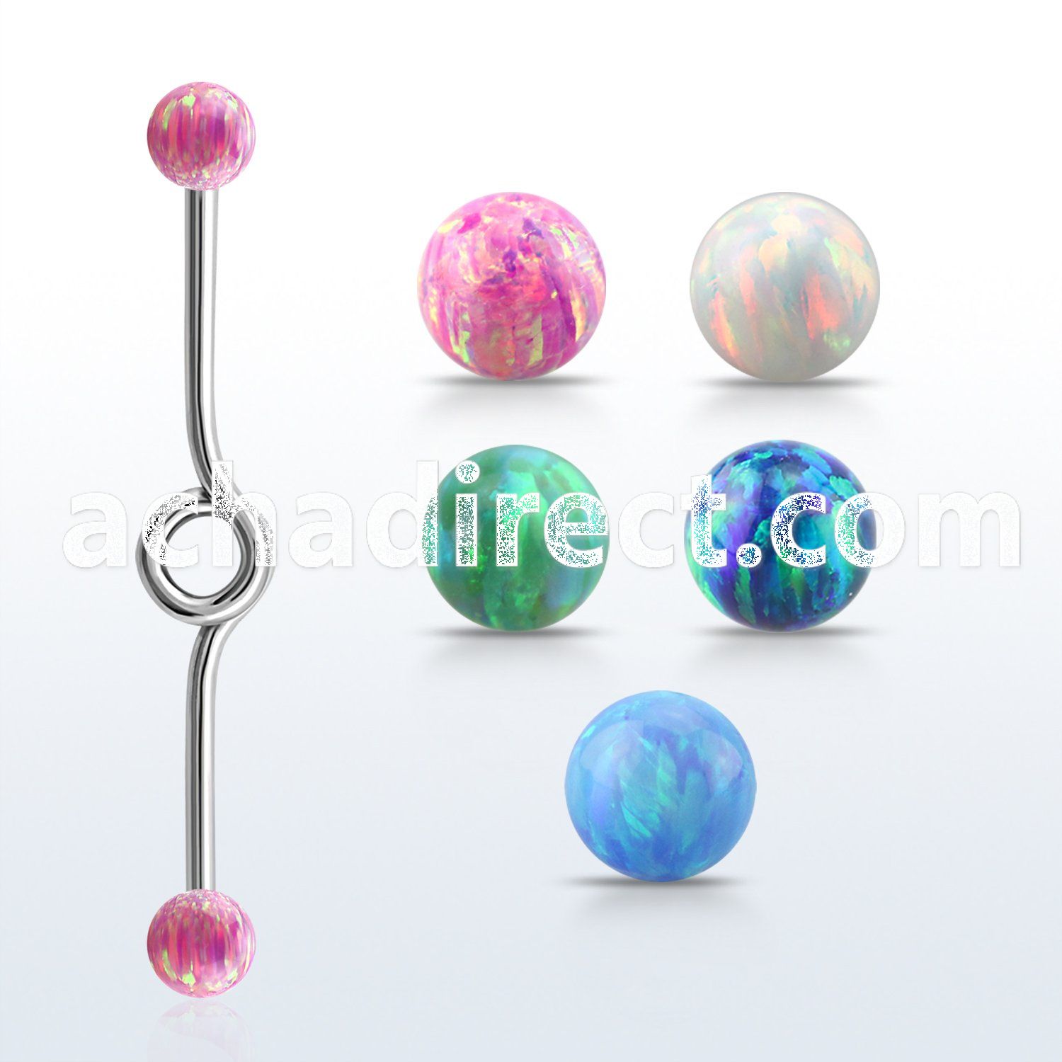 inbop5 steel industrial loop barbell w 5mm synthetic opal balls