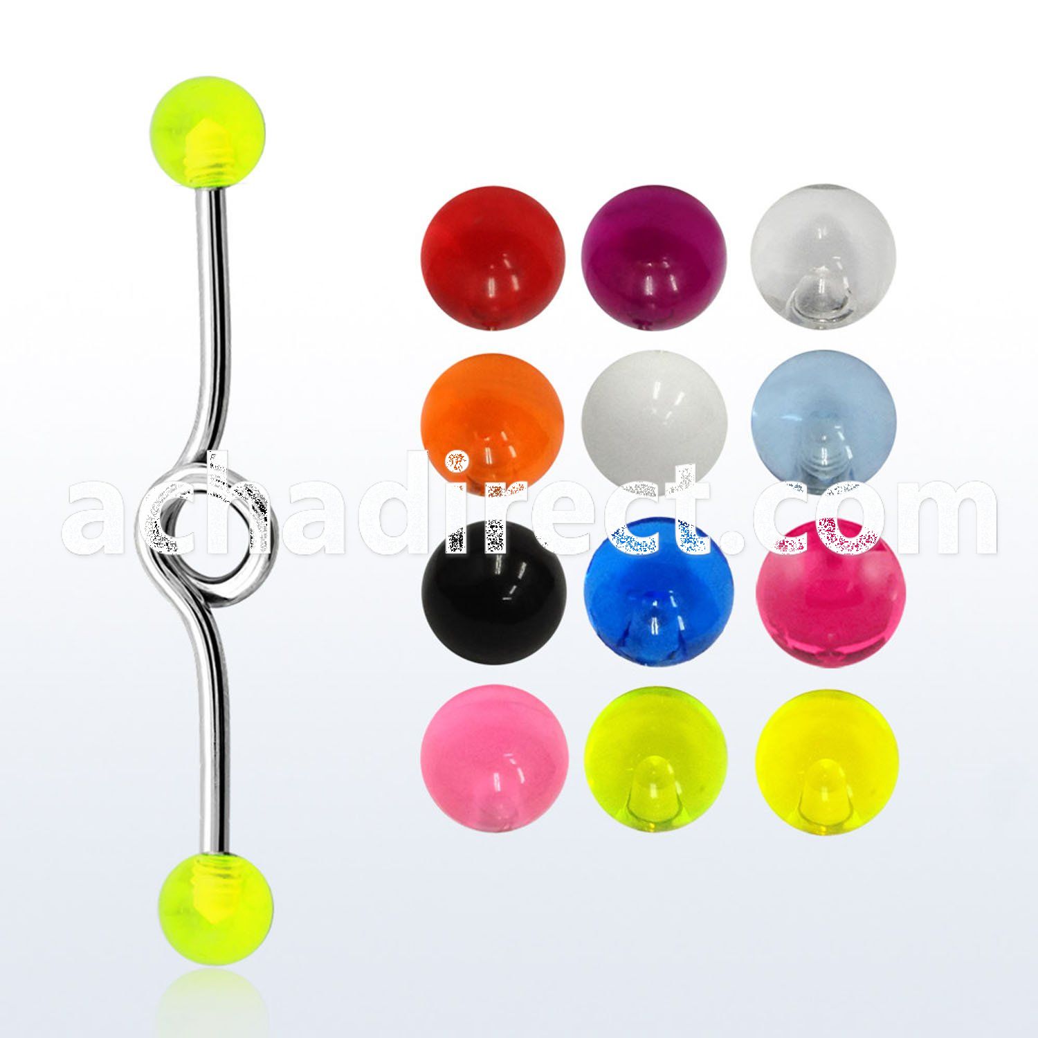 inbvb5 316l steel industrial loop barbell with two 5mm uv balls