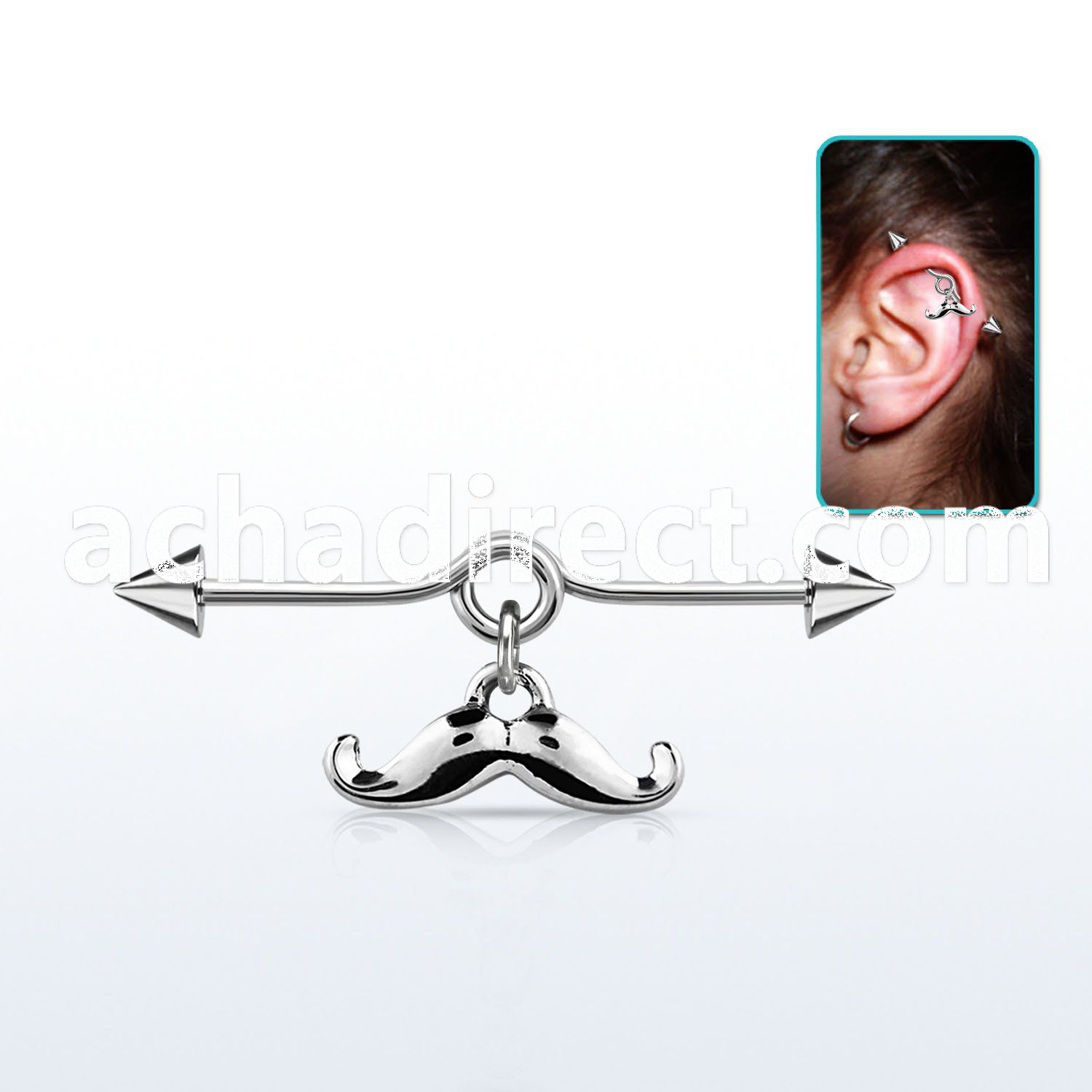 incnd8 steel industrial loop barbell w dangling happy mustache