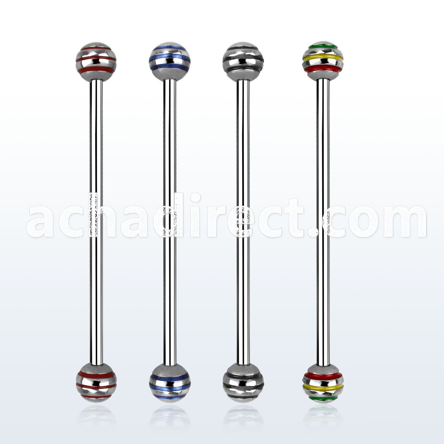 indby5 surgical steel industrial barbell w color stripe balls