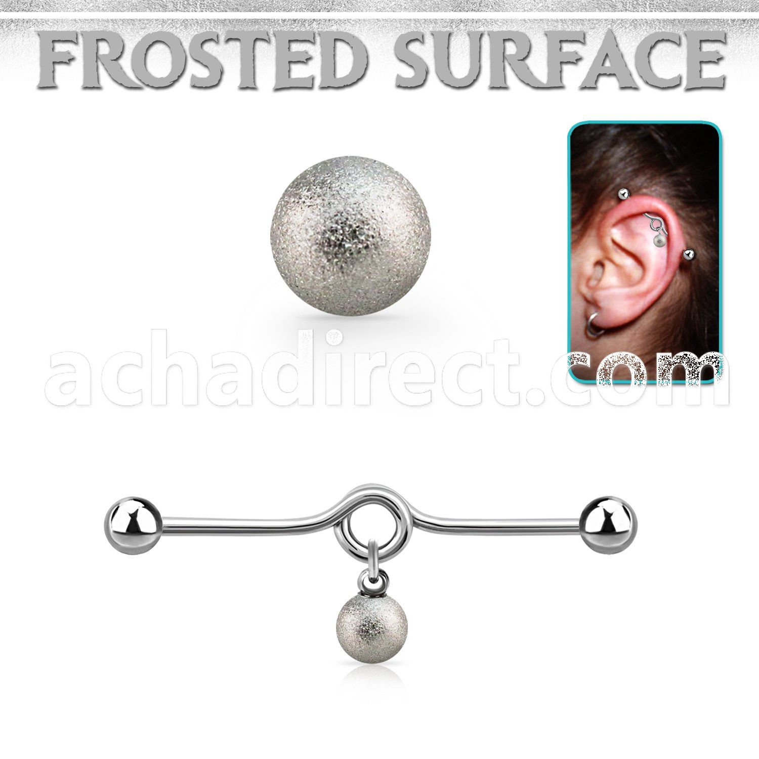inddfo6 steel industrial loop barbell wdangling 6mm frosted ball