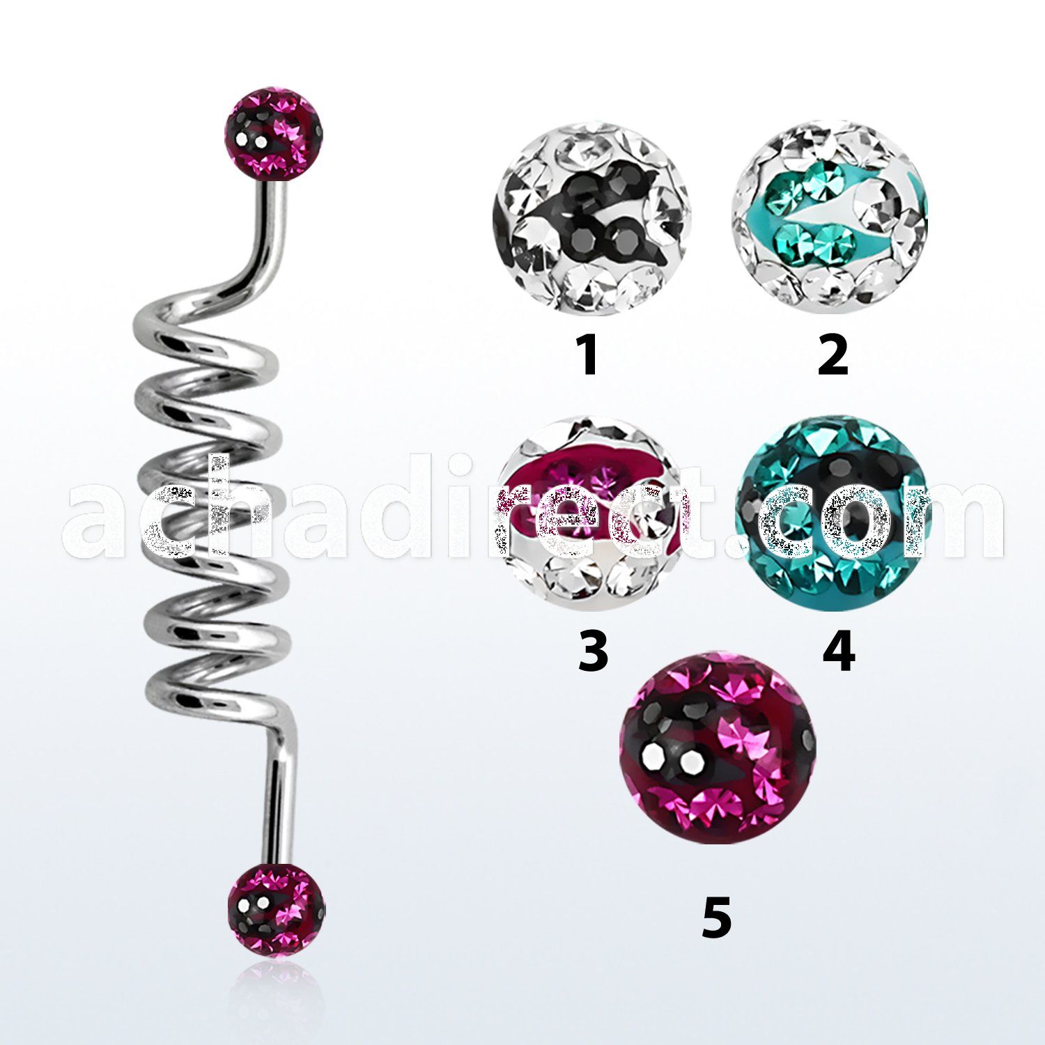 indfr5c industrial coil barbell w 5mm multi crystal zebra balls
