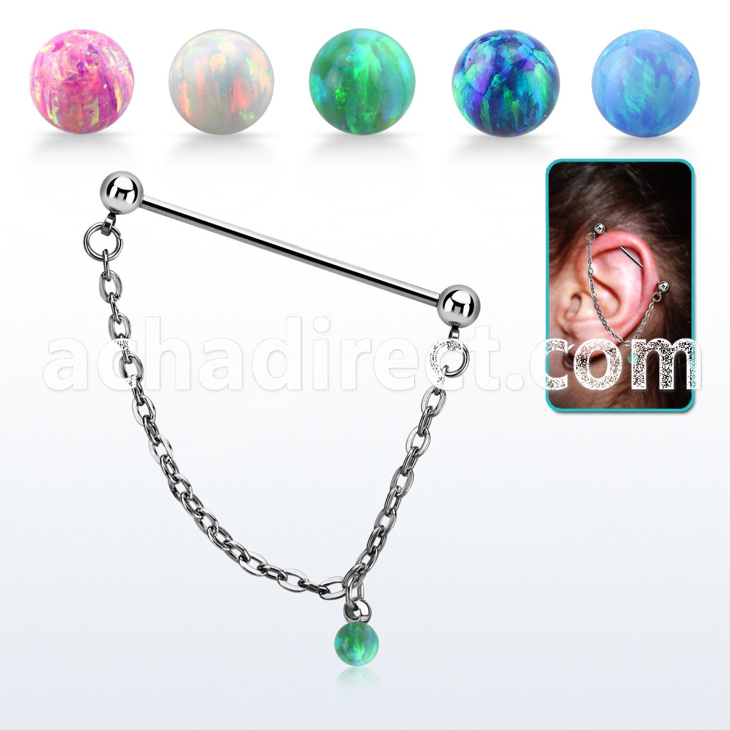 indsdo1 steel industrial barbell w dangling synthetic opal ball