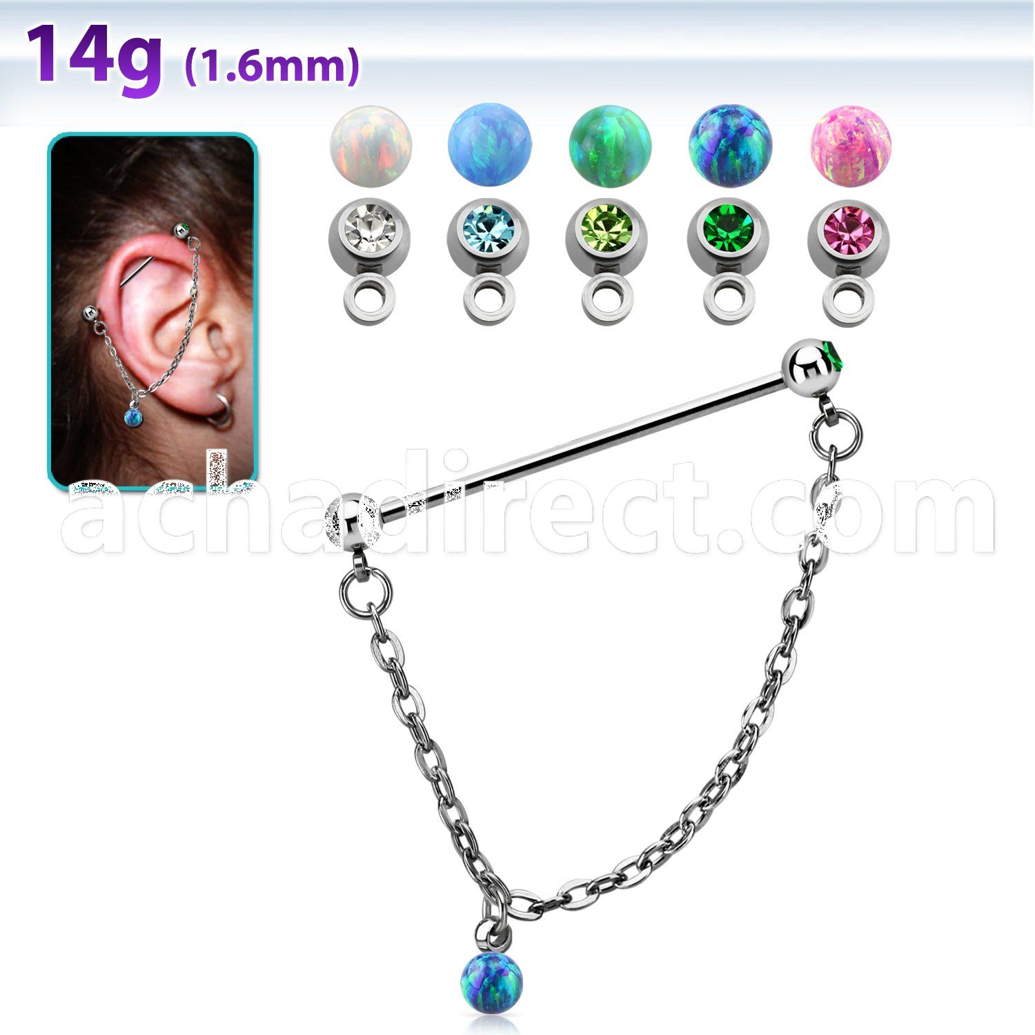 indsdo2 steel industrial barbell jewel ball chained opal ball