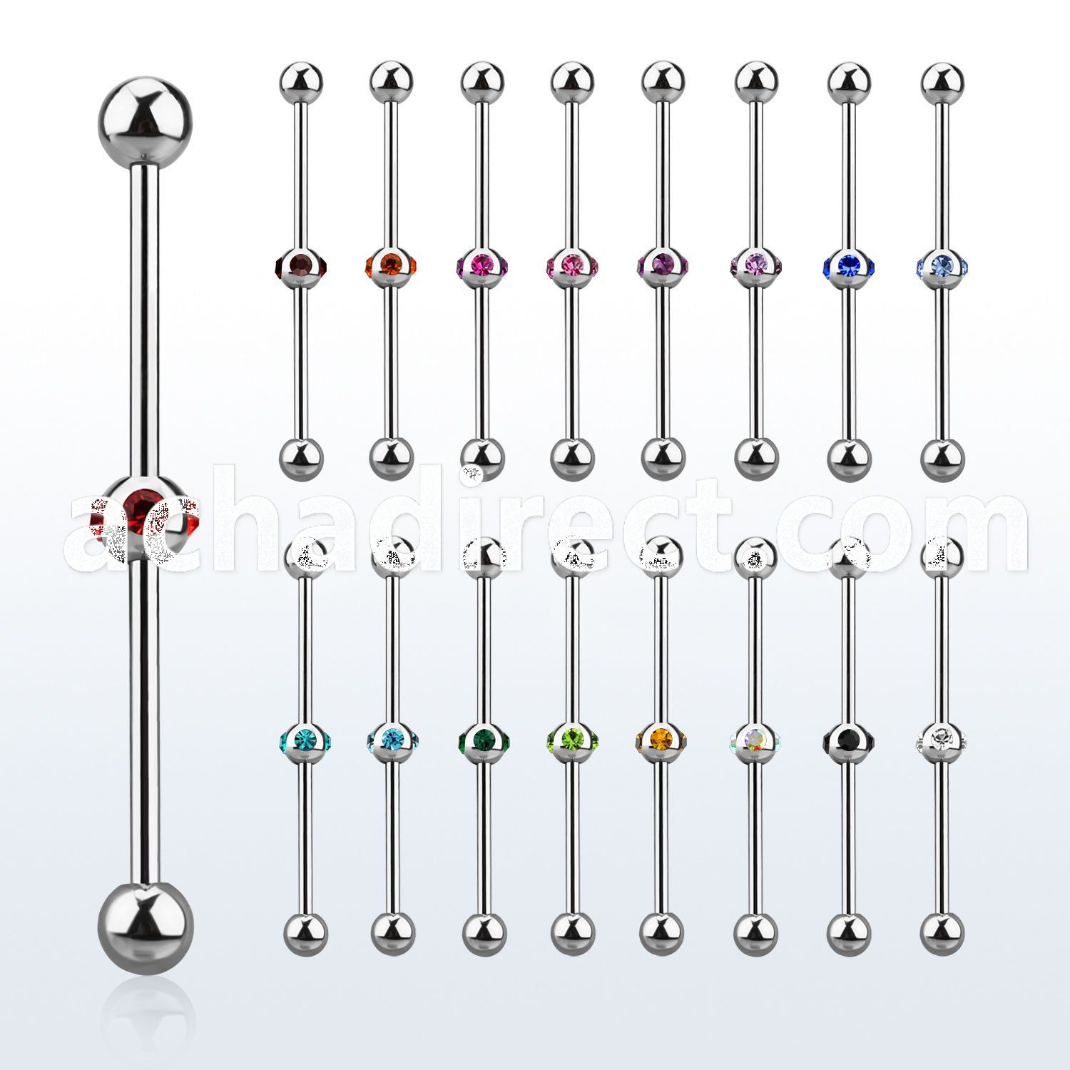 indsh12 316l steel industrial barbell w center multi jewel ball