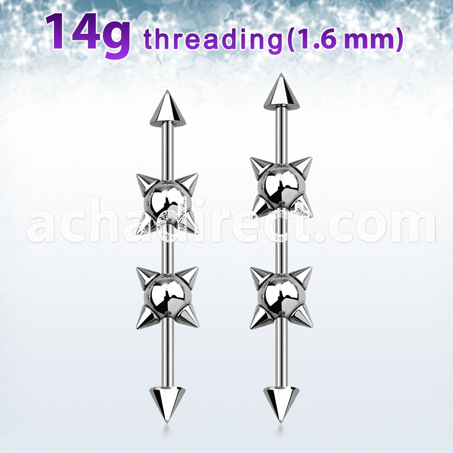indsh16 316l steel industrial barbell w 5mm cones spike balls