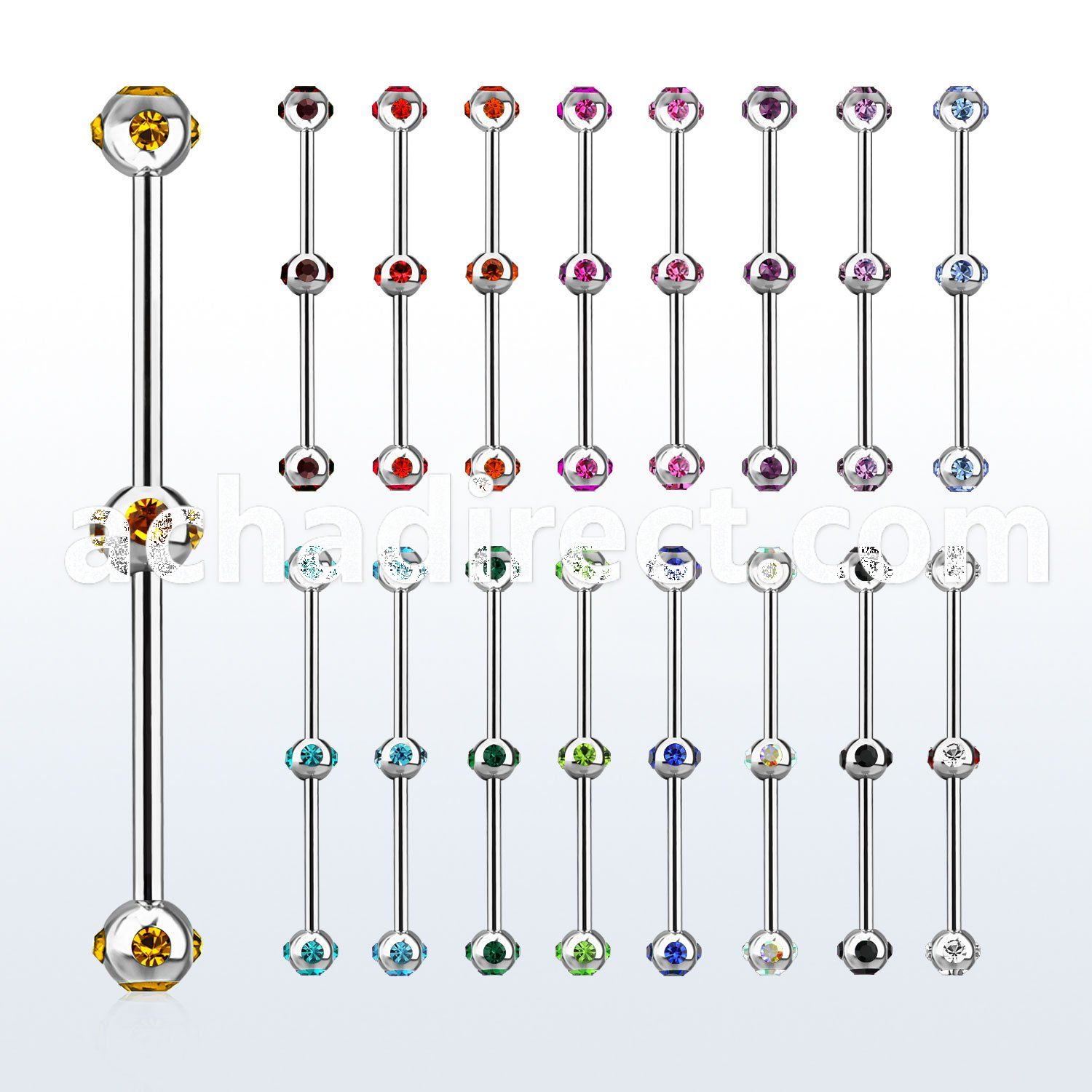 indsh17 316l steel industrial barbell with multi jewel balls