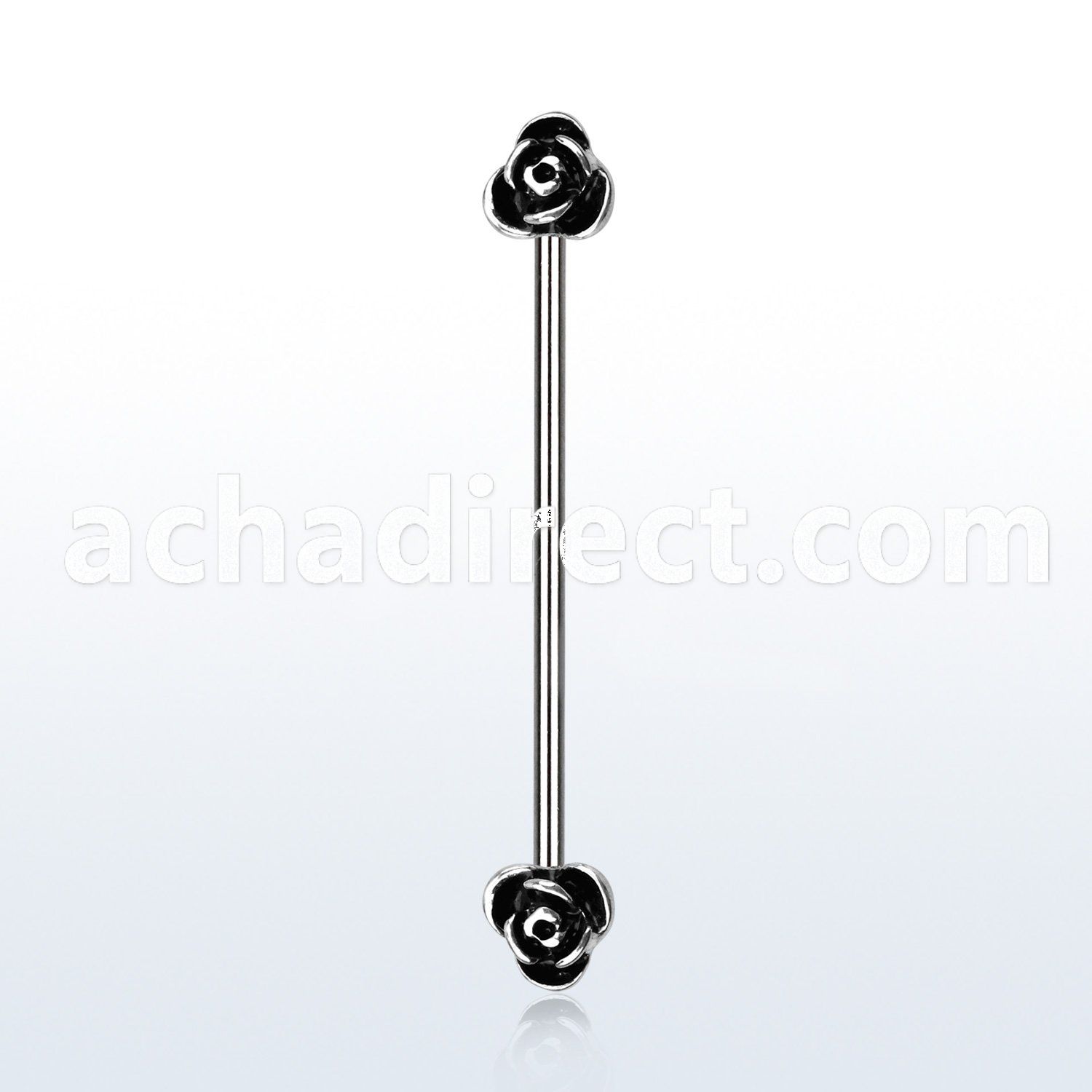 indsh24 surgical steel industrial barbell with two roses