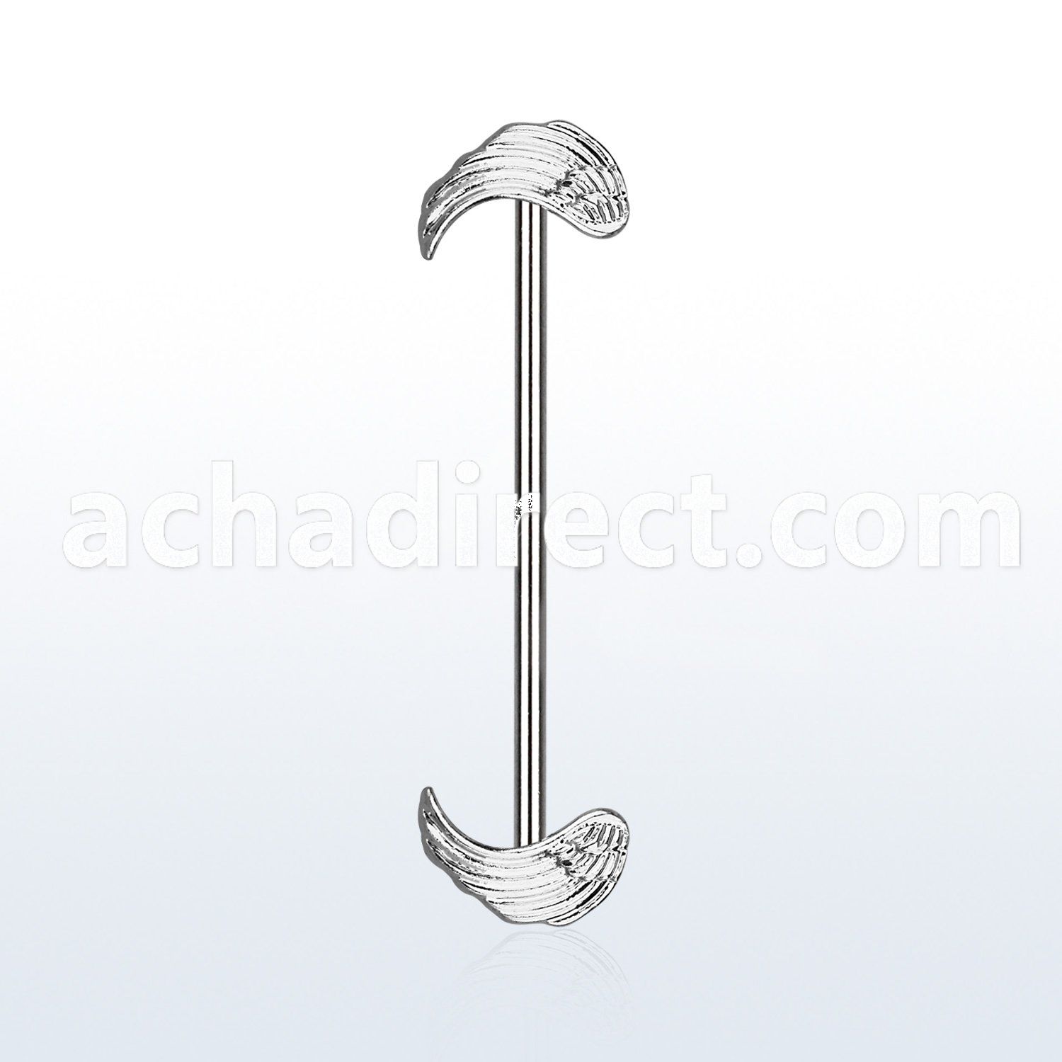 indsh25 316l steel industrial barbell w two rhodium plated wings