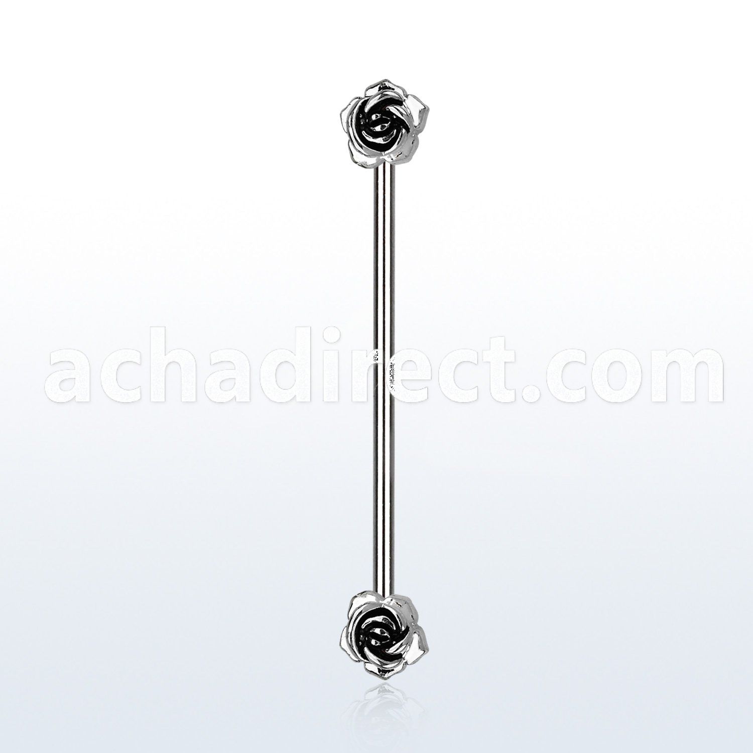 indsh29 surgical steel industrial barbell with two small roses