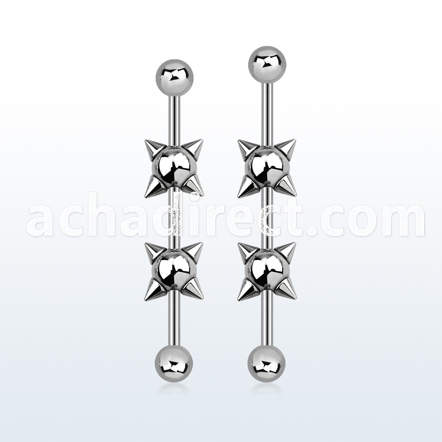 indsh2 316l steel industrial barbell w 5mm balls spike balls