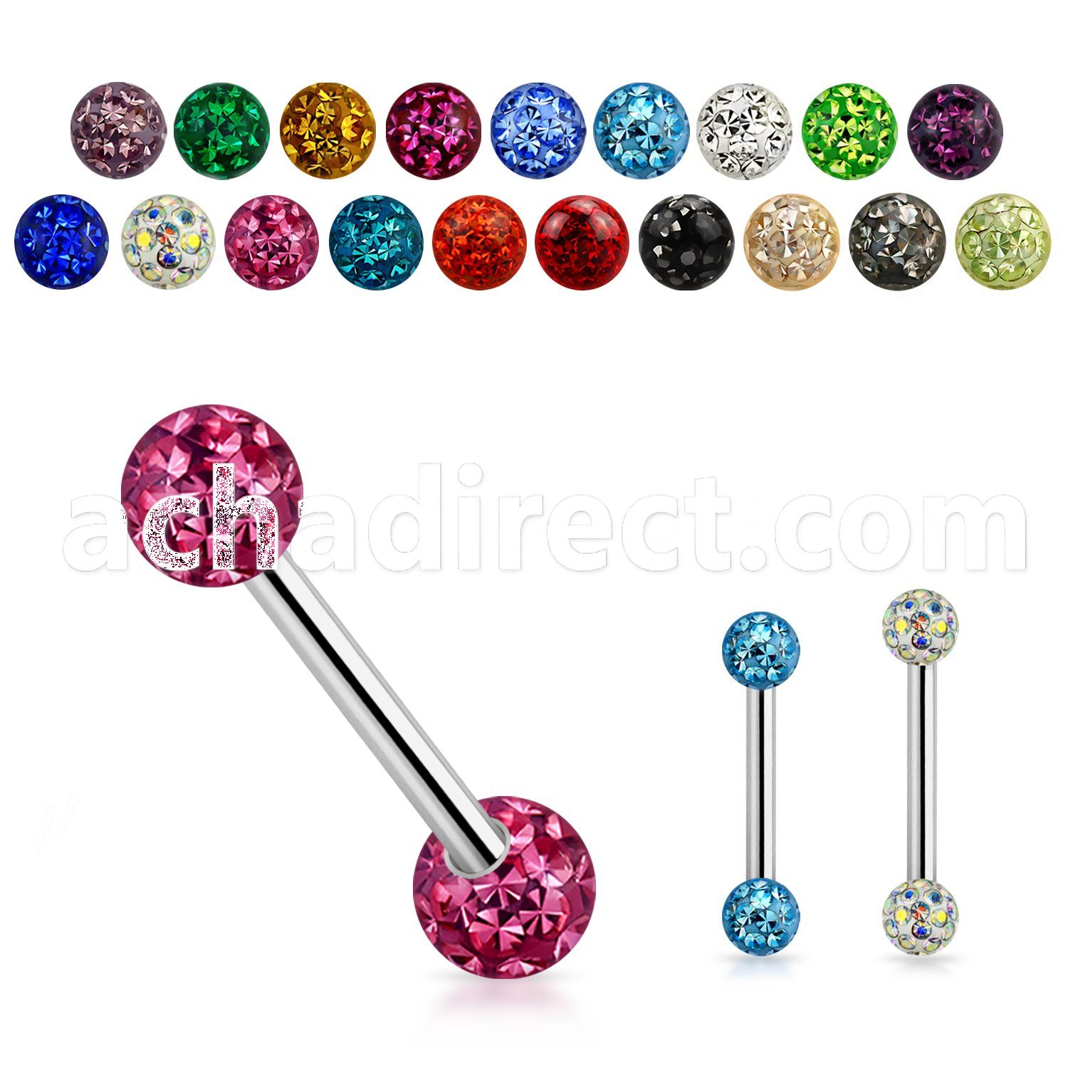 infr5 316l steel industrial barbell w 5mm multi crystal ball