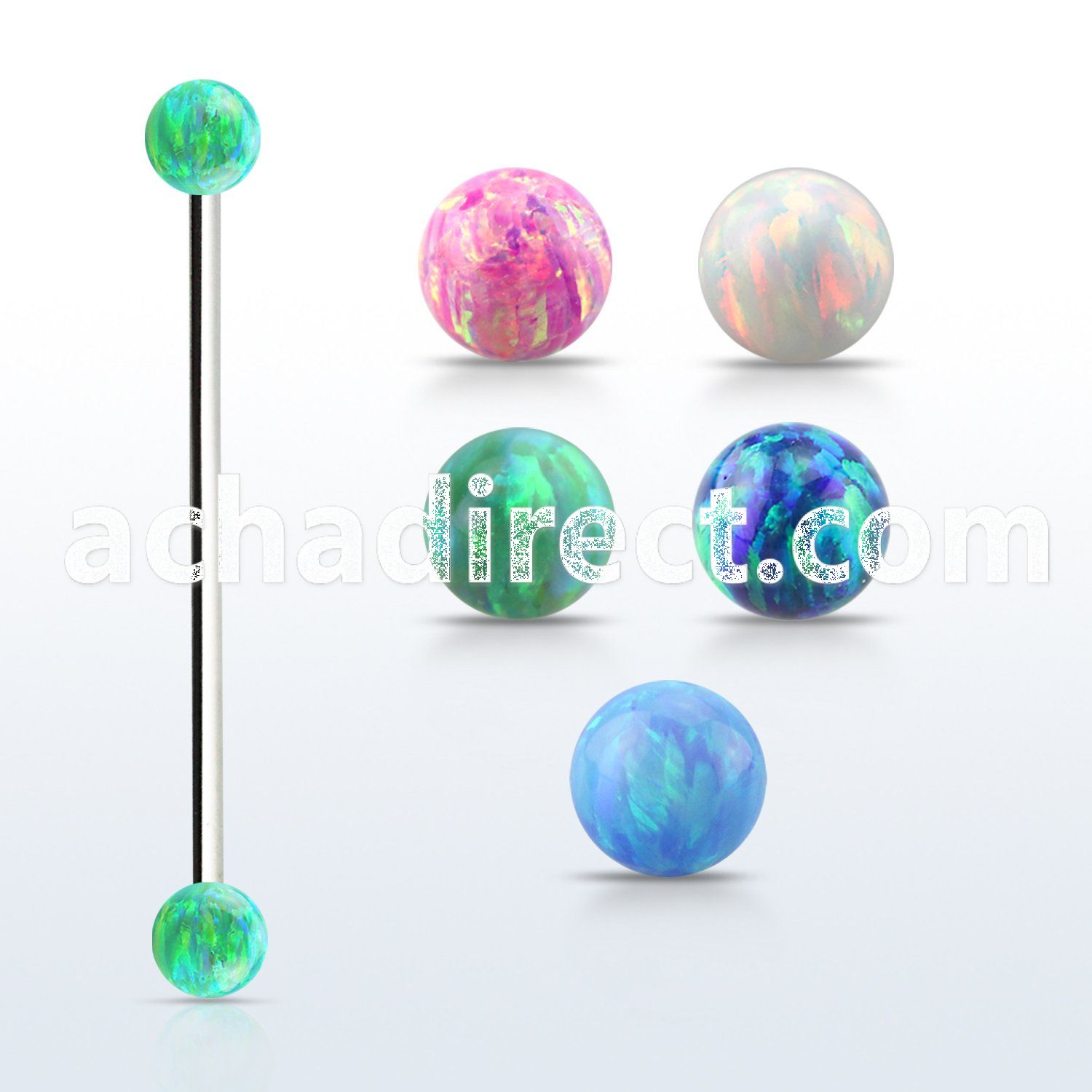 inop4s 316l steel industrial barbell w 4mm synthetic opal balls