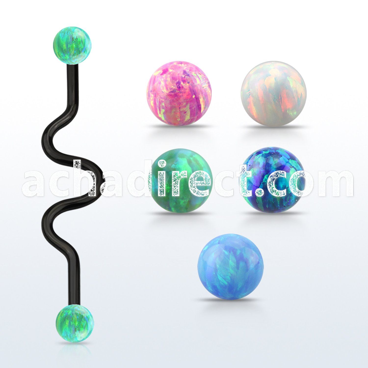 intaop5 anodized industrial zig zag barbell synthetic opal ball