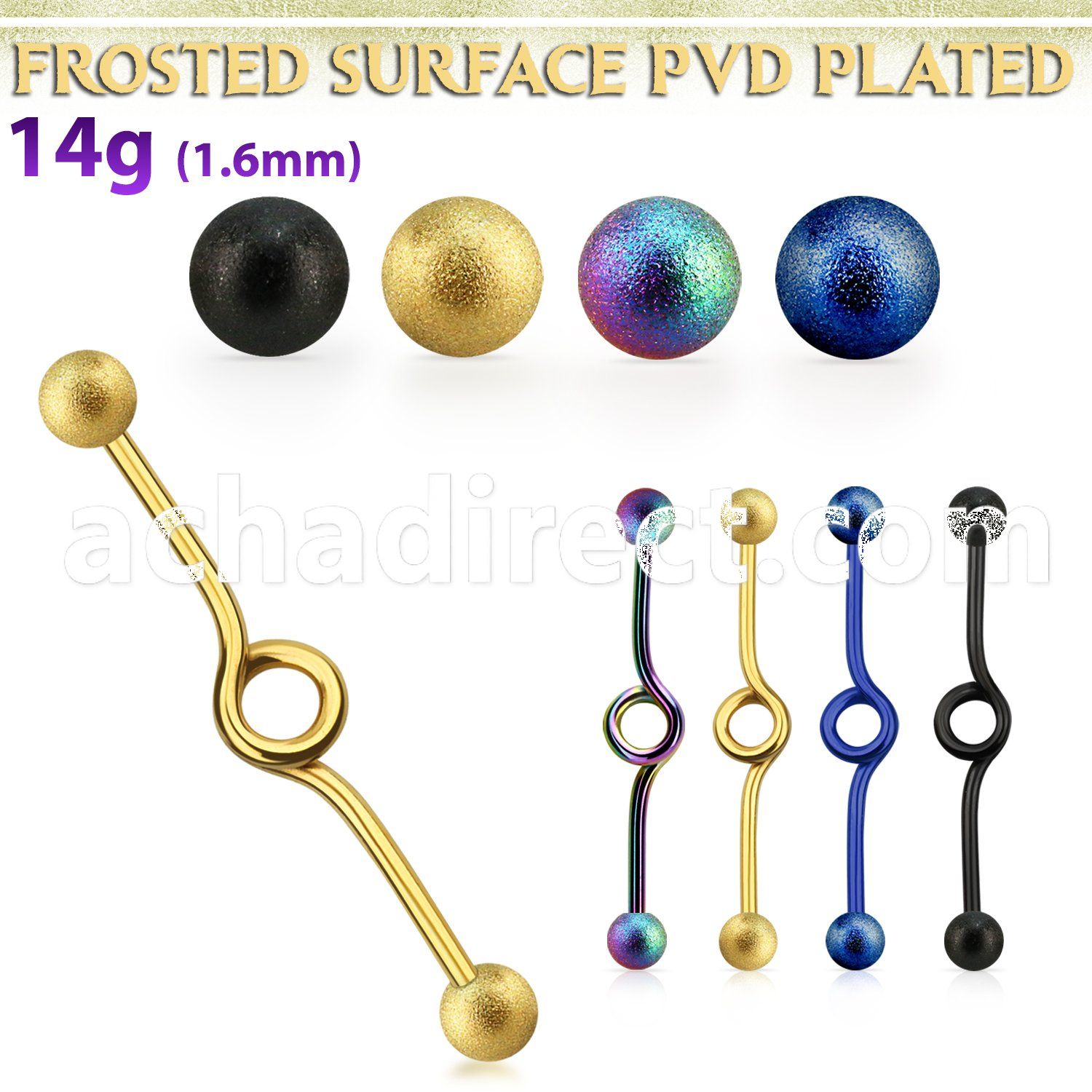 intbfo5 anodized steel industrial loop barbell w frosted balls
