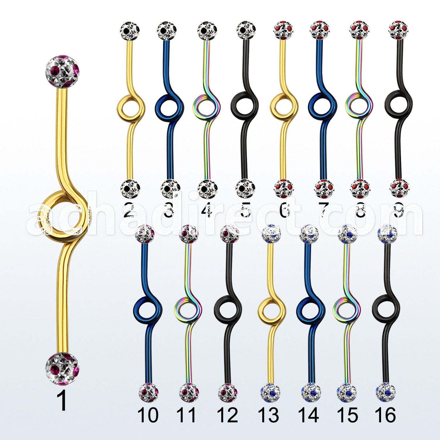 intbfr5a anodized steel industrial loop barbell with dotted balls